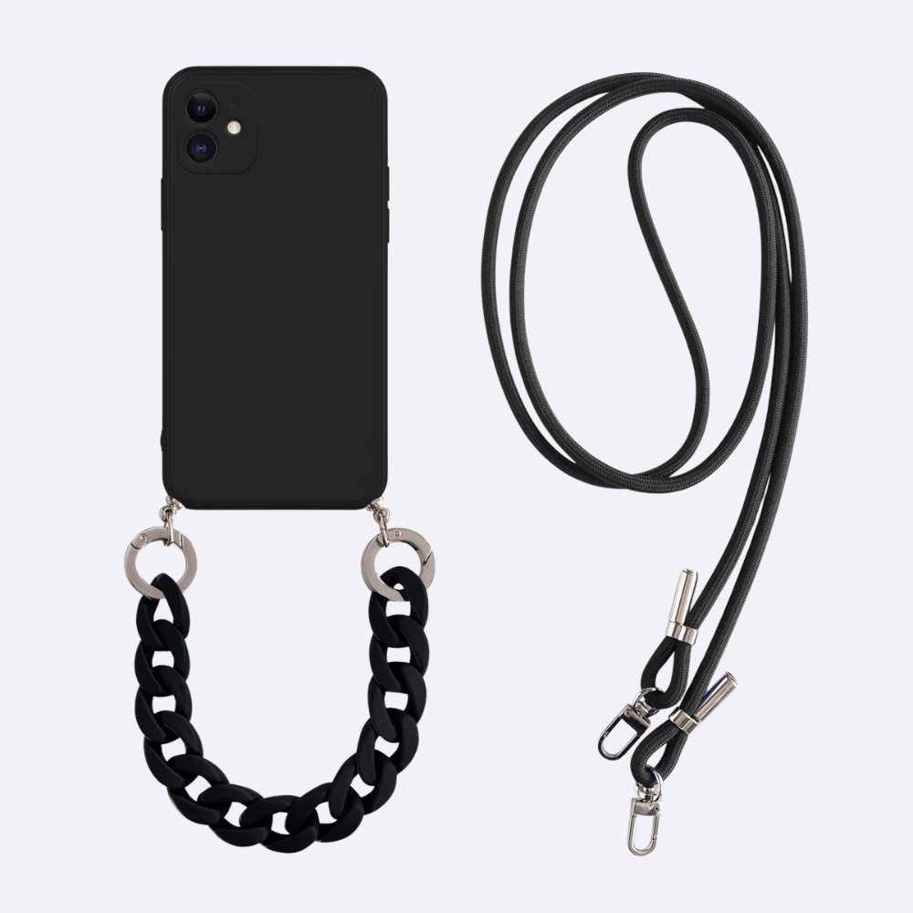 Black Phone Case + Marble Chain & Crossbody Strap