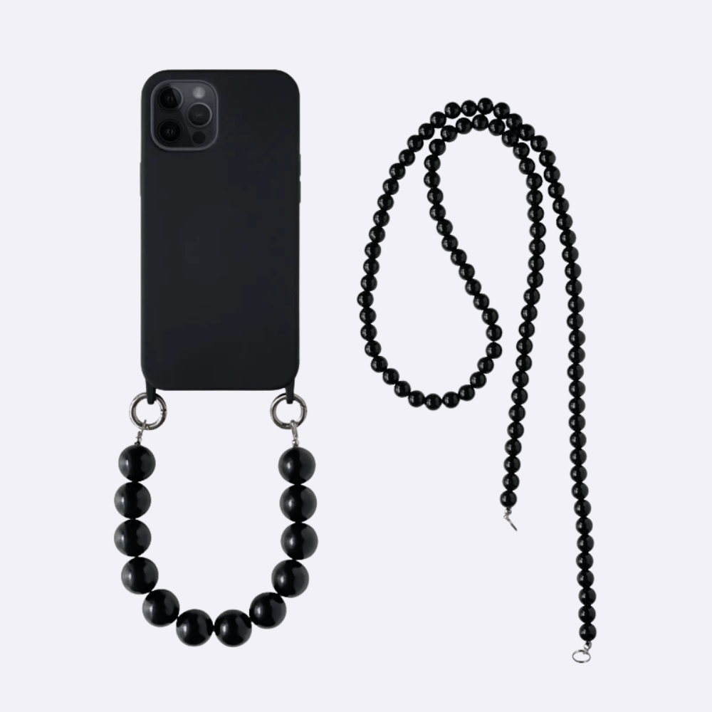 Black Phone Case + Black Spheres Chain & Crossbody Strap