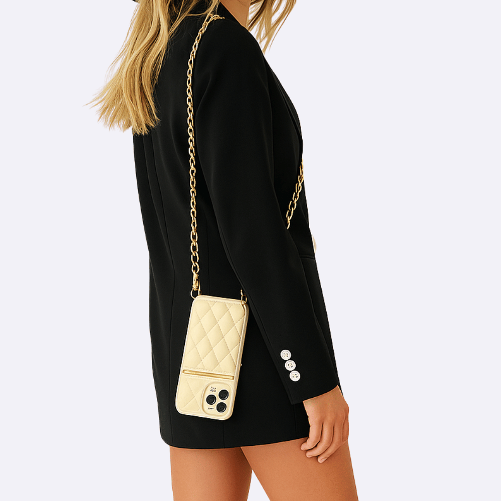 Ivory White Leather Phone Case + Zipper Wallet & Faux Leather Crossbody Strap