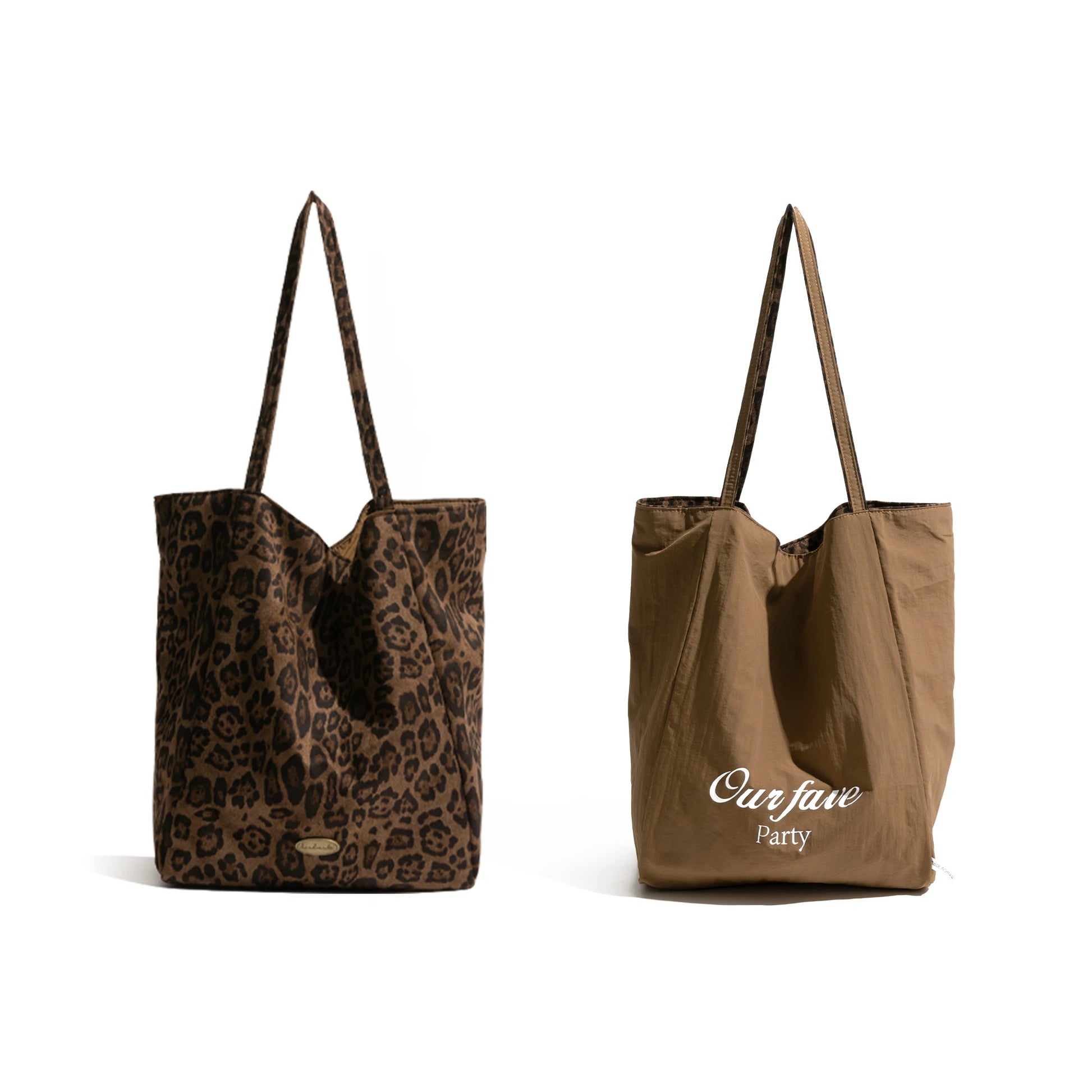 Double-Sided Leopard Design Canvas Tote Bag Dual-Use Large Capacity Shopping Bag for Women - Vennus