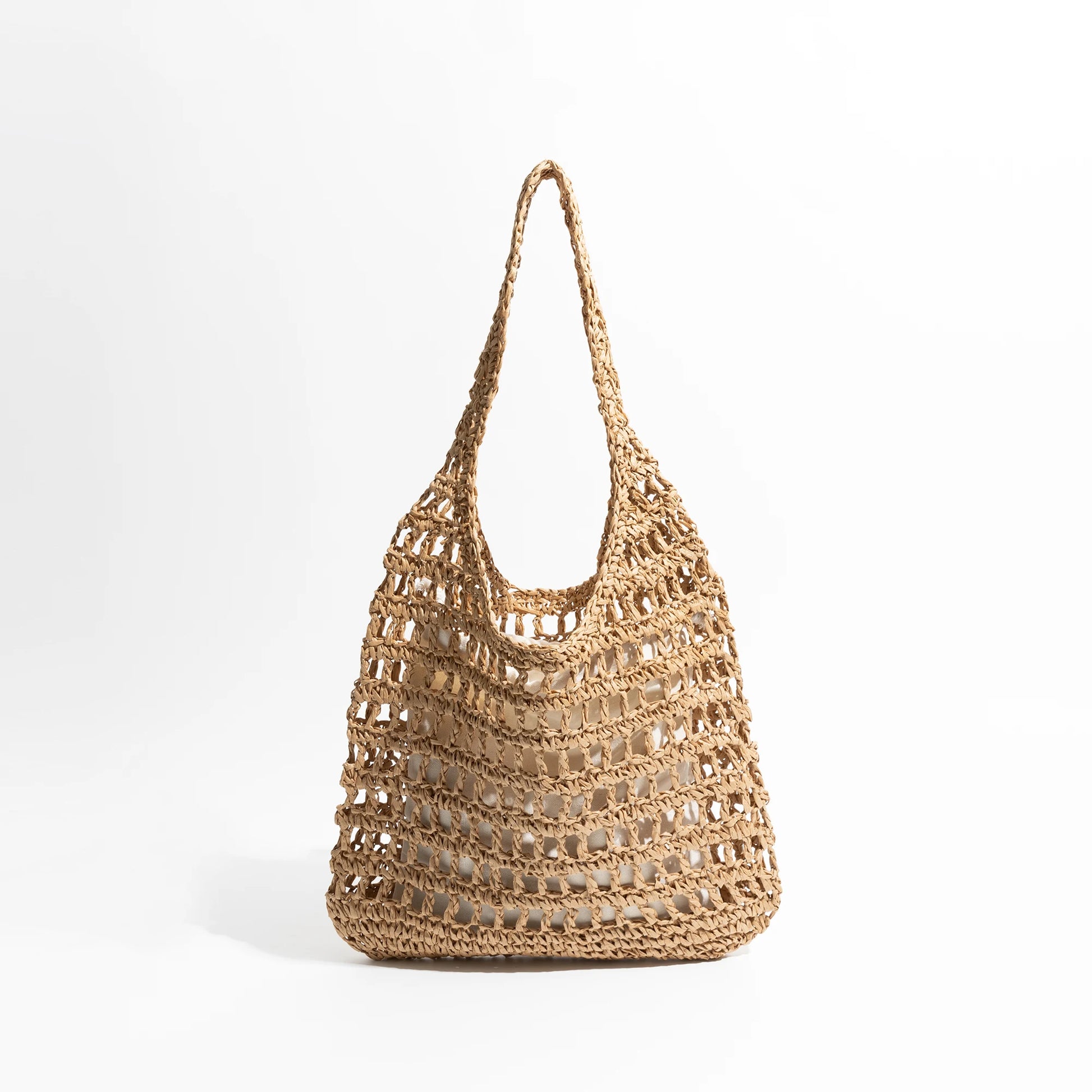 Plaited Woven Women's Aesthetic Beach Bag Hollow Design Unique Fishing Net Shoulder Purse Handwoven Summer Hobo Handbag - Vennus