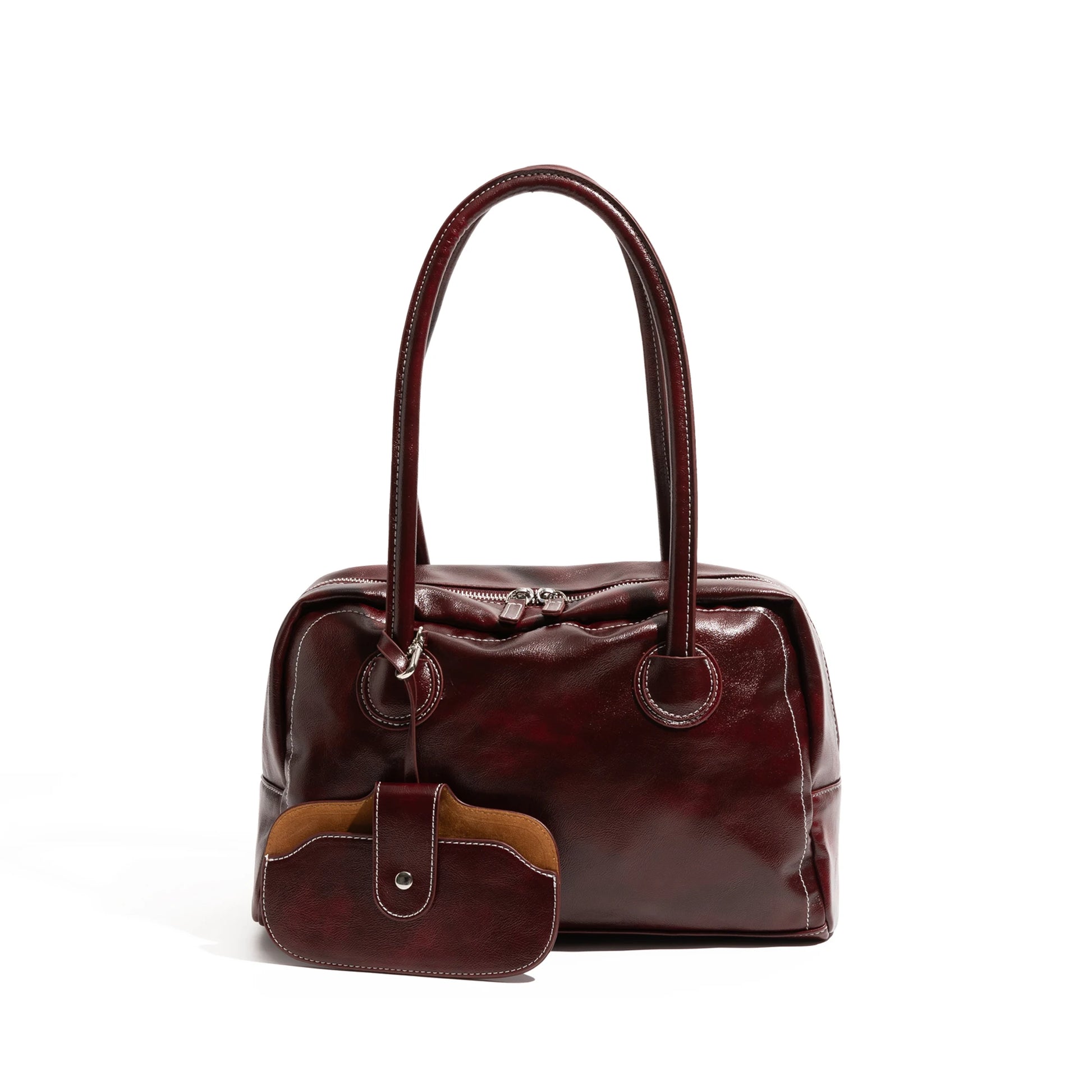 Retro PU Leather Bowling Square Tote Luxury Design Stylish Underarm Shoulder Purse - Vennus