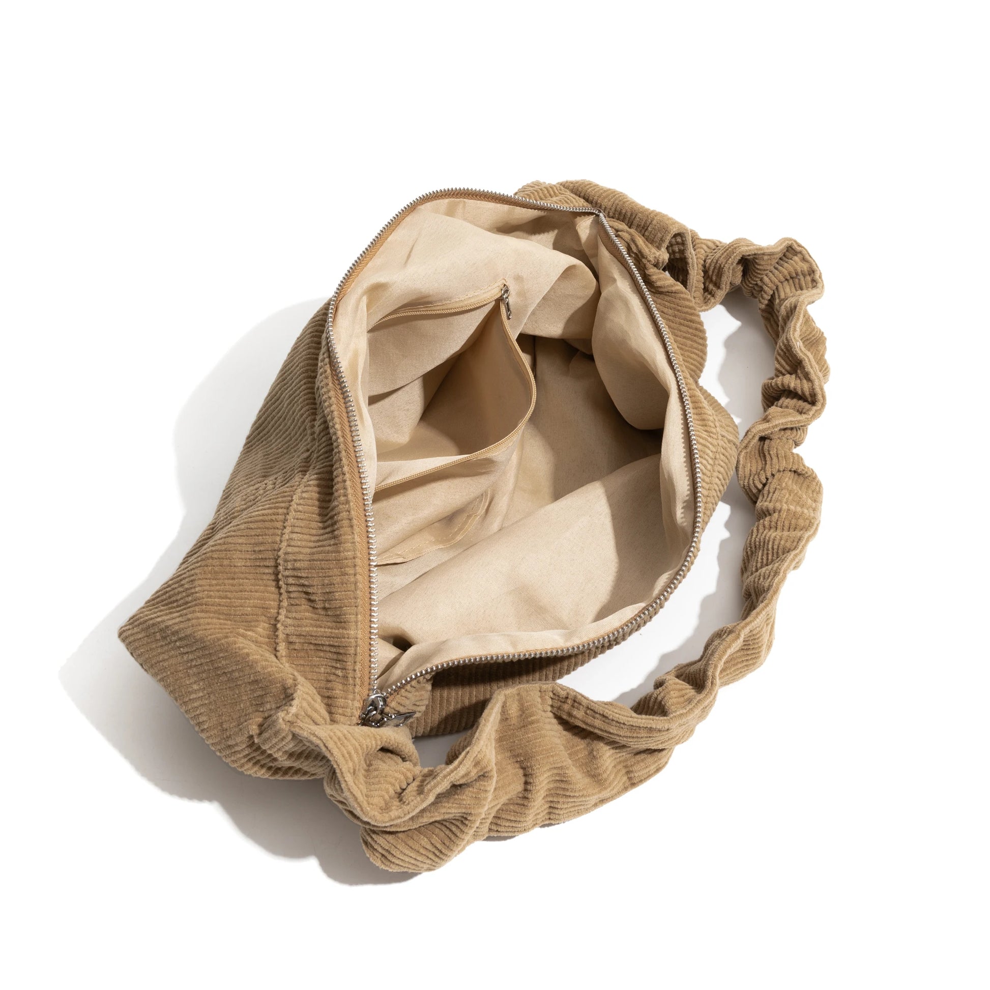 Soft Corduroy Hobo Stylish Lady Handbag Pleated Drawstring Strap Design Retro Shoulder Bag - Vennus