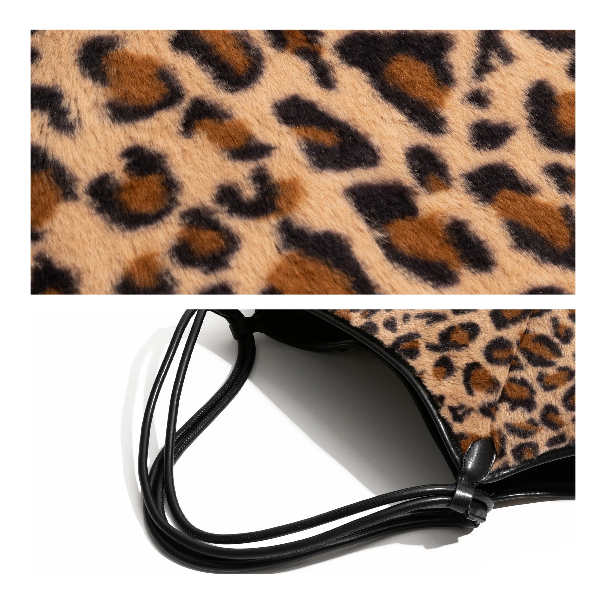 Winter Retro Leopard Pattern Bucket Handbag Set Luxury 2PCS Shoulder Bag with Large Capacity - Vennus