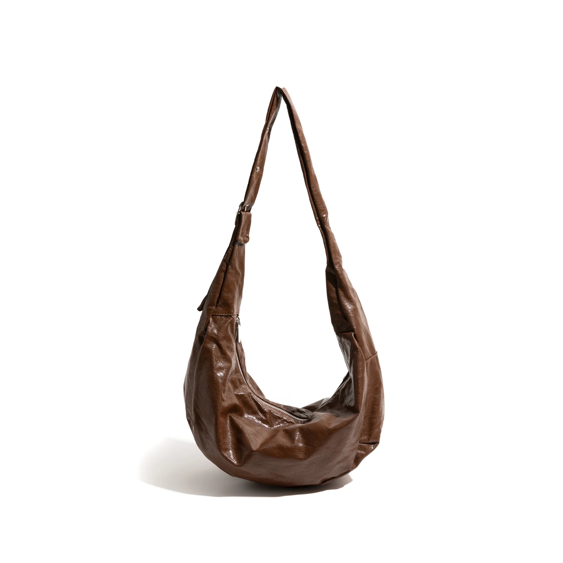 PU Leather Half Moon Hobo Fashion Shoulder Bag Adjustable Strap Phone Purse Simple Crossbody Large Bag - Vennus