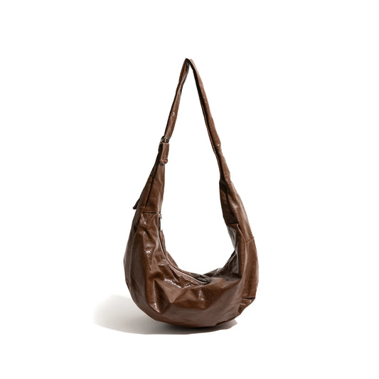 PU Leather Half Moon Hobo Fashion Shoulder Bag Adjustable Strap Phone Purse Simple Crossbody Large Bag - Vennus