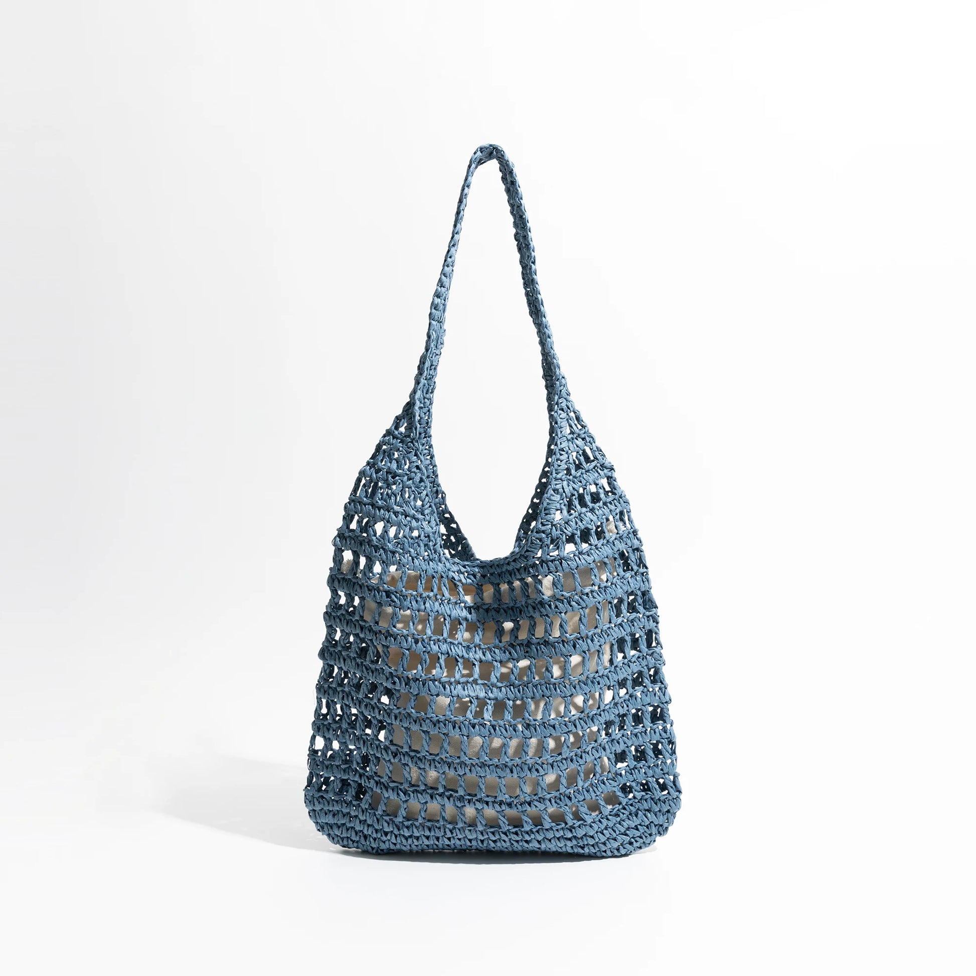 Plaited Woven Women's Aesthetic Beach Bag Hollow Design Unique Fishing Net Shoulder Purse Handwoven Summer Hobo Handbag - Vennus