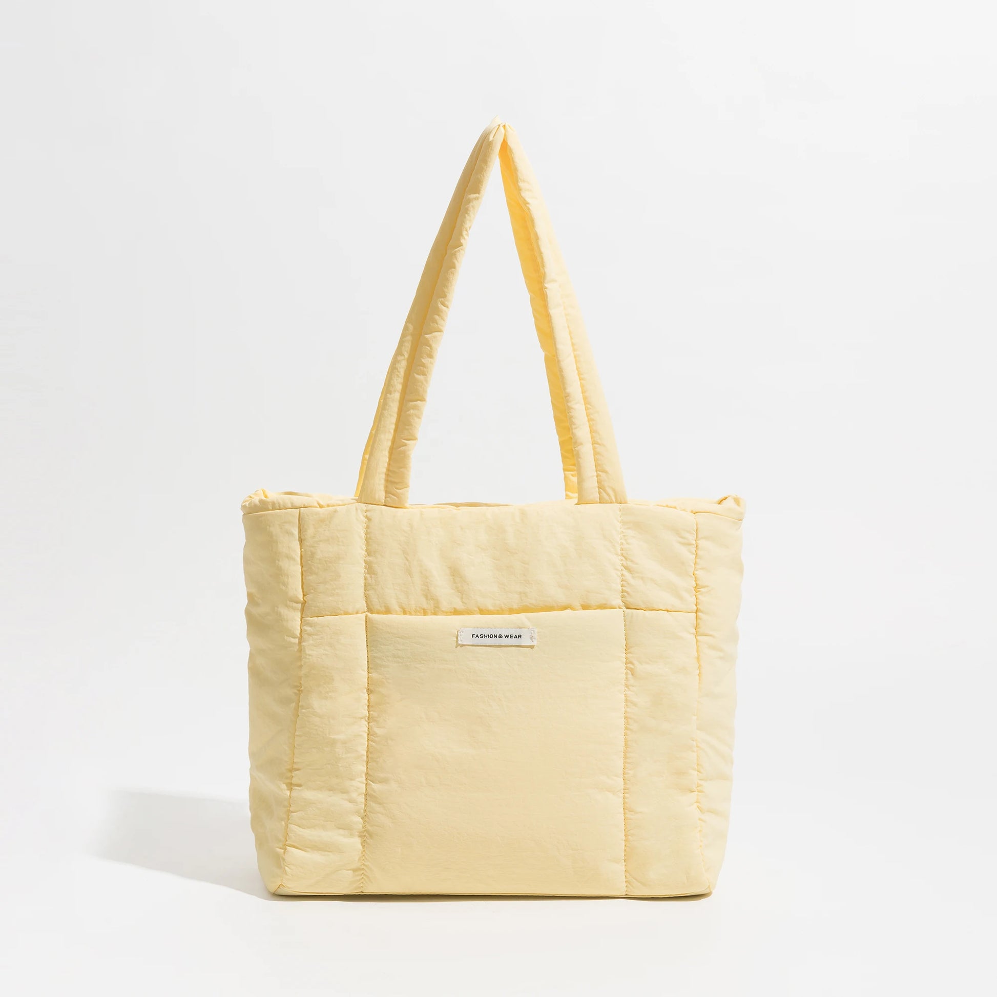 Big Square Cotton Padded Tote Bag Quilting Puffy Shoulder Shopper Purse Simple Winter Daily Handbag - Vennus