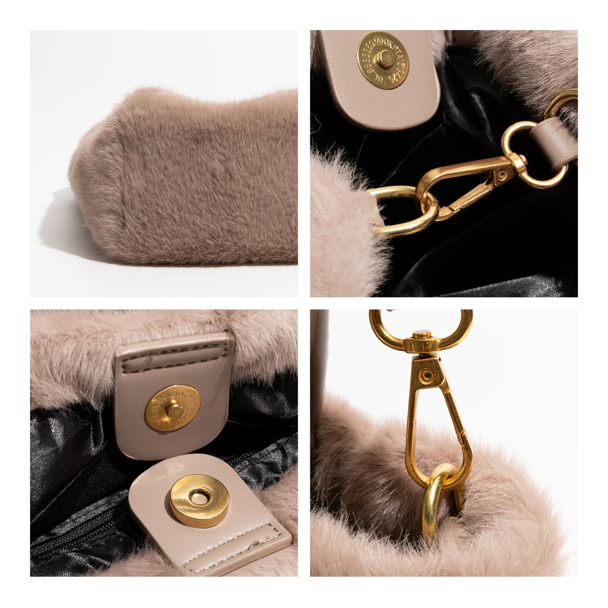 Plush Fluffy Tote Handbag Faux Purse Leather Handle Stylish Crossbody - Vennus