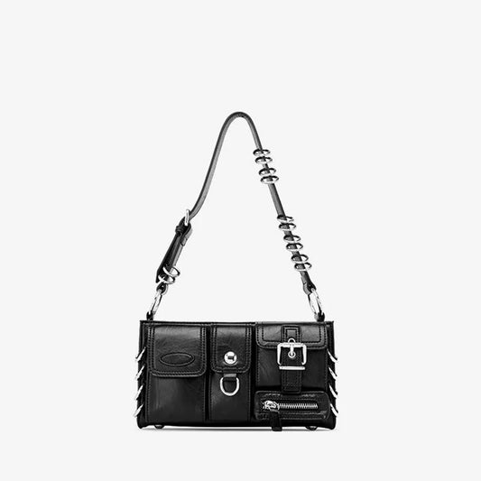 Y2K Cool Metal Ring Multi-Pocket Underarm Tote Handbag Phone Purse  Vintage Shoulder Medium Bag - Vennus