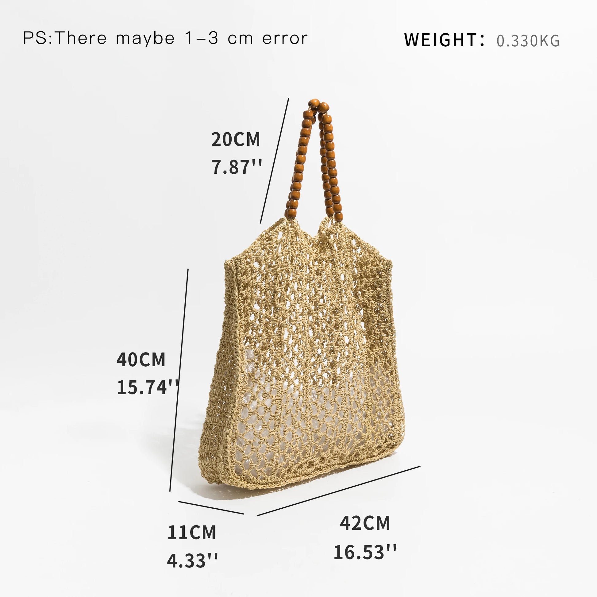 Beading Handle Straw Mesh Beach Tote Bag Hollow Out Fishing Net Square Shoulder Purse Large Daypack - Vennus