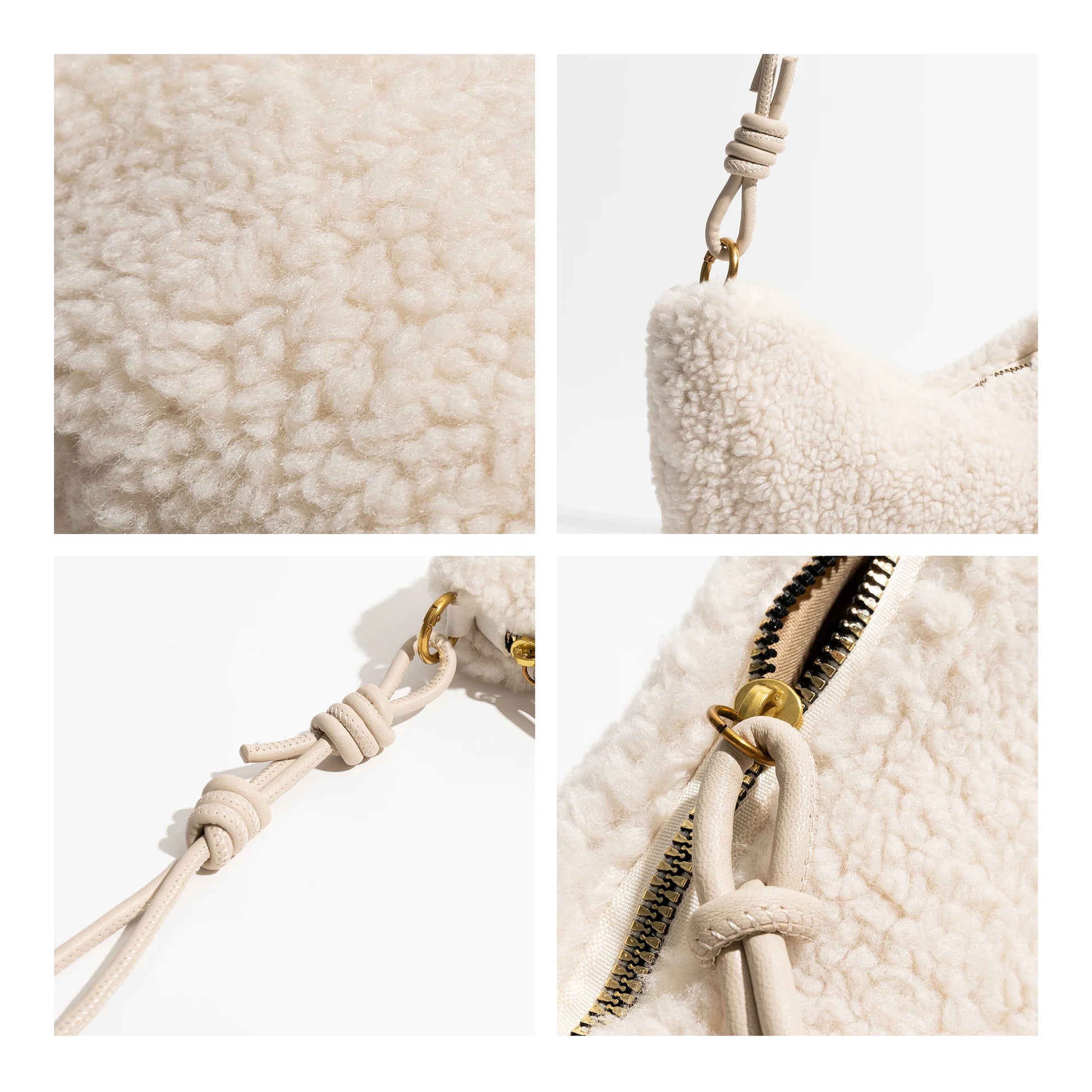 Lamb Fabric Half Moon Shoulder Phone Purse Knot Strap Stylish - Vennus