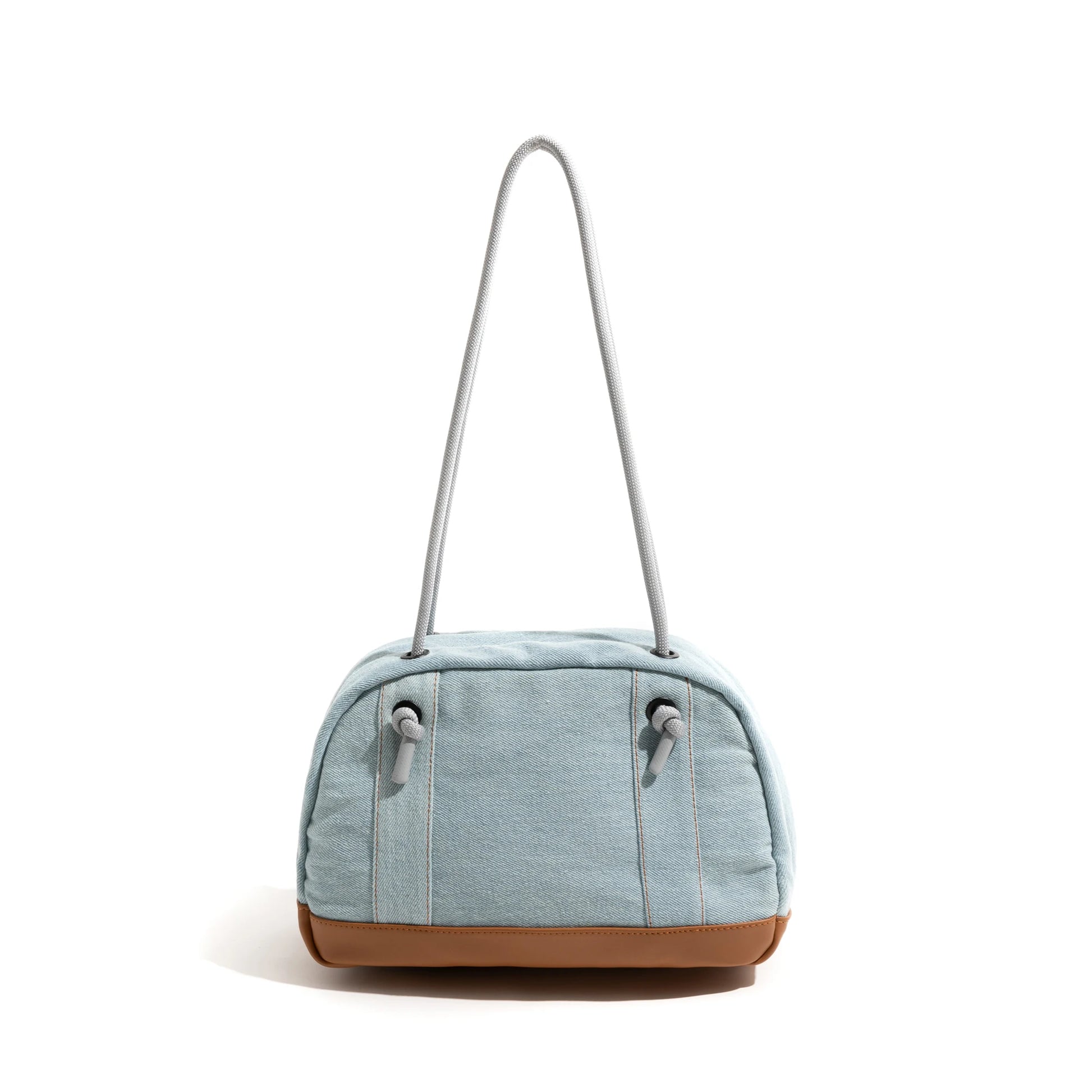 Vintage Fashion Denim Canvas Tote Handbag Drawstring Strap Design Simple Casual Shoulder Bag Boston Medium Purse - Vennus