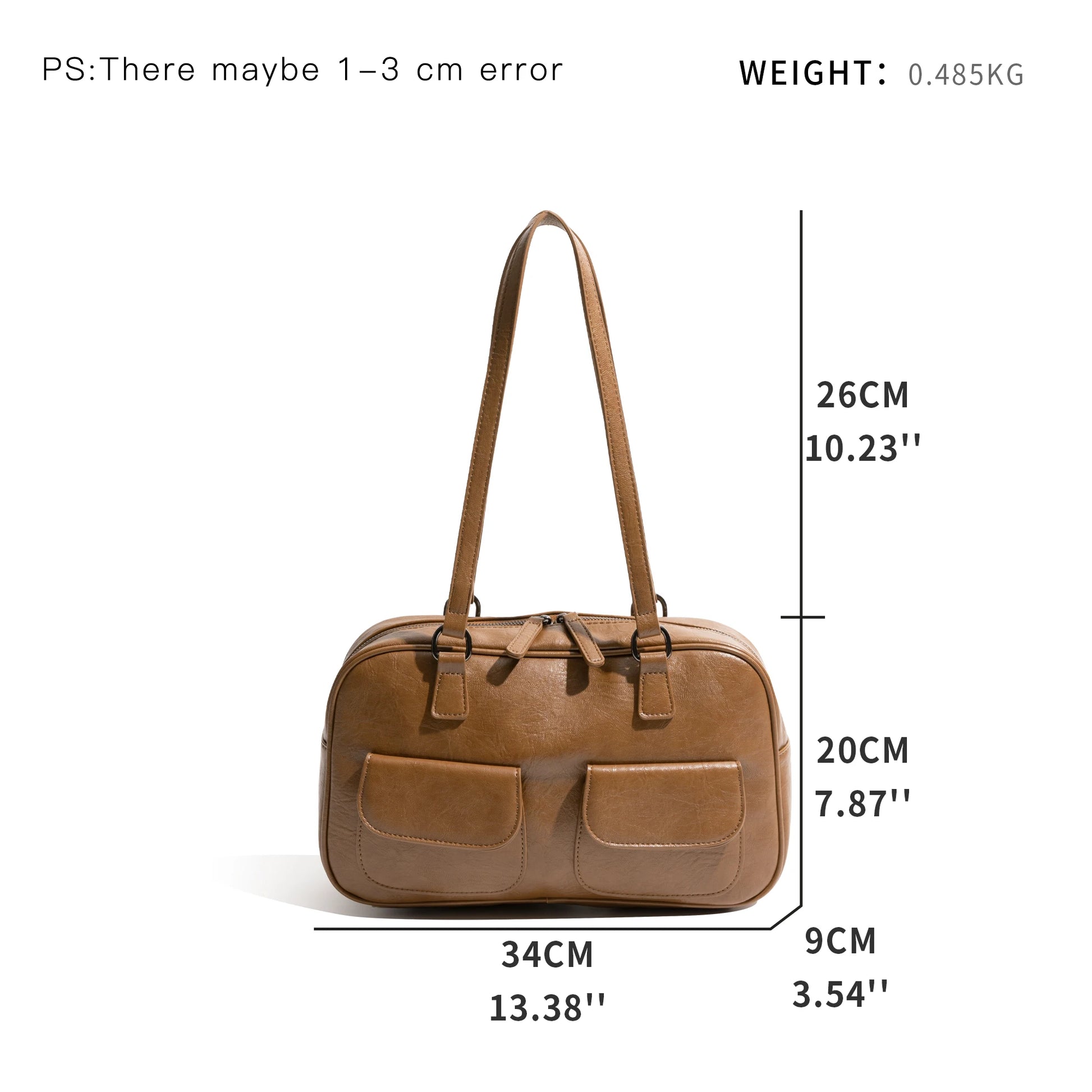 Vintage PU Leather Versatile Bowling Bag Multi-pocket Underarm Shoulder Boston Large Bag - Vennus