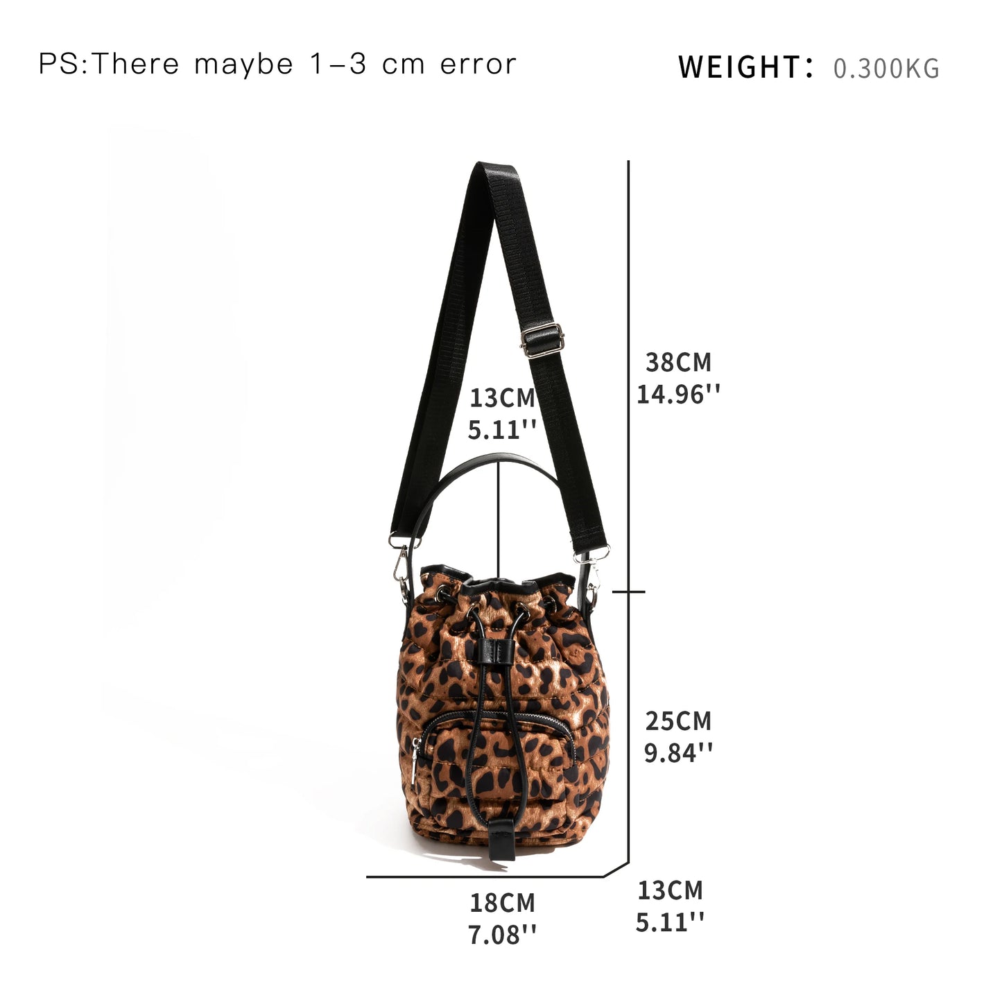 Vintage Leopard Pattern Bucket Bag Multi-pocket Design Nylon Cotton Fabric Shoulder Small Drawstring - Vennus