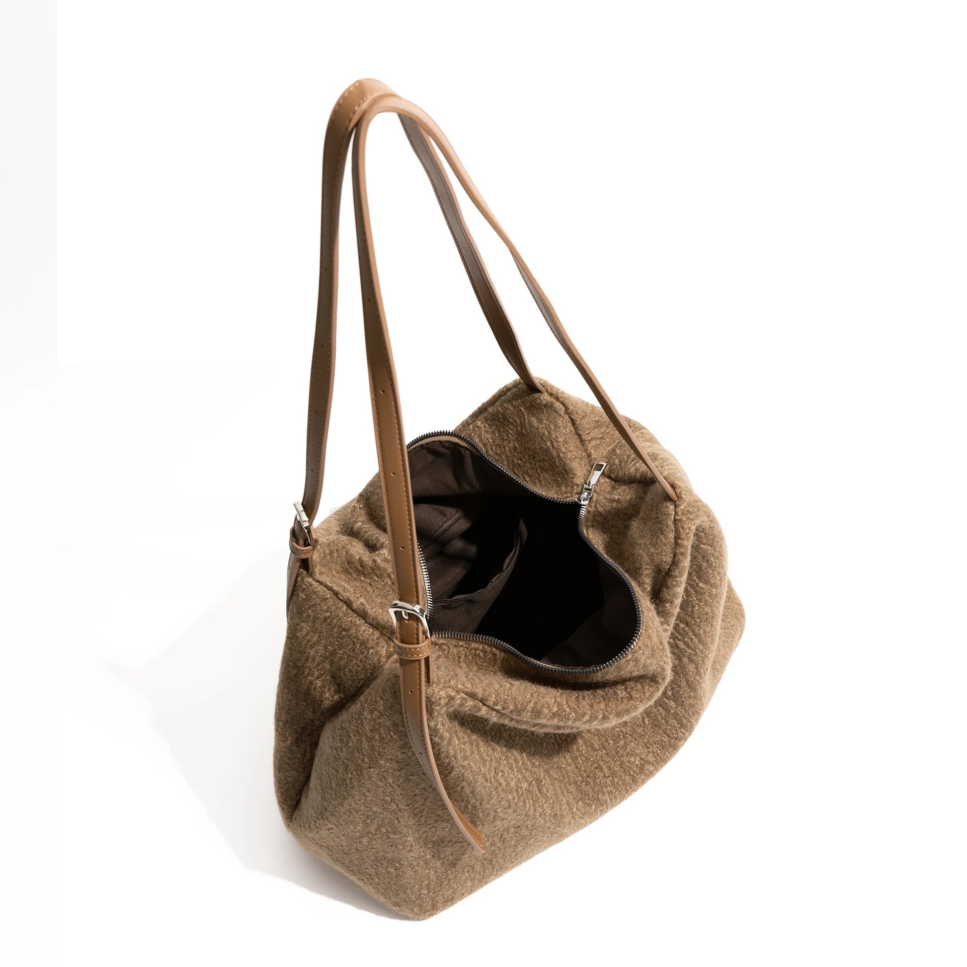 Vintage Felt Fabric Tote Handbag Fluffy Purse Commuter Shoulder Large Bag - Vennus