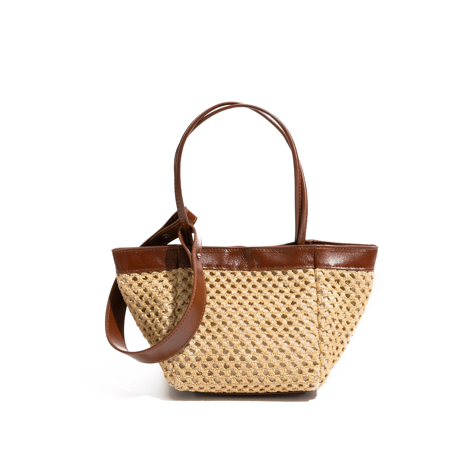 Straw Bucket Bag Handmade Beach Travel Handbag Shoulder Bag Crossbody Bohemia Medium Purse - Vennus