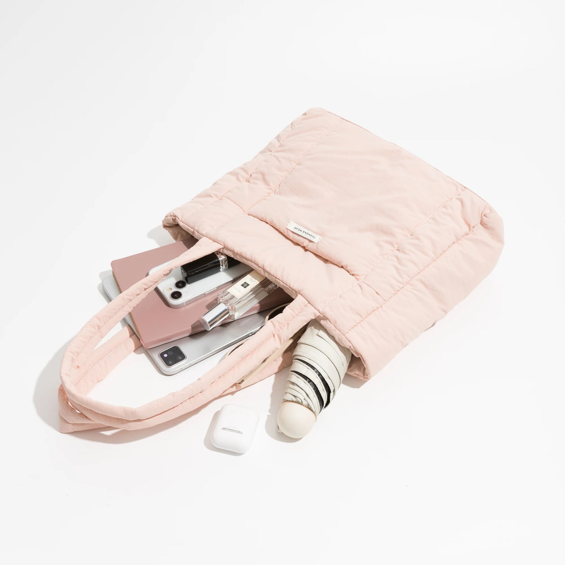 Big Square Cotton Padded Tote Bag Quilting Puffy Shoulder Shopper Purse Simple Winter Daily Handbag - Vennus