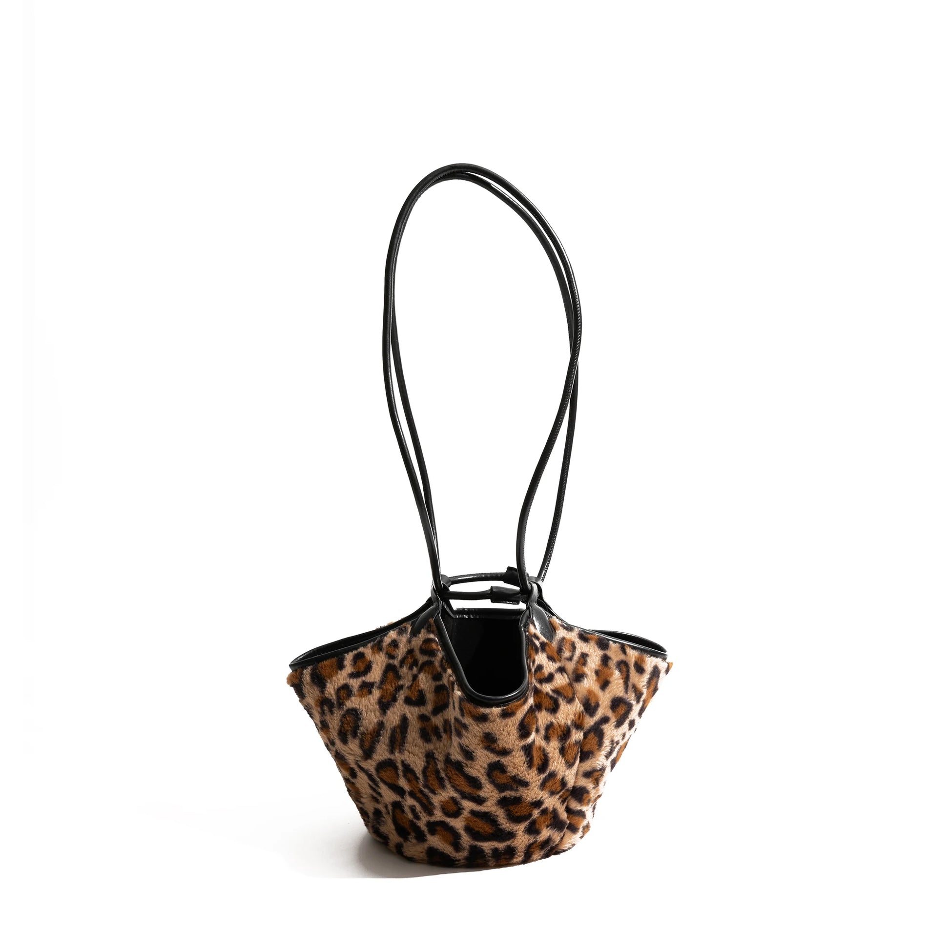 Winter Retro Leopard Pattern Bucket Handbag Set Luxury 2PCS Shoulder Bag with Large Capacity - Vennus