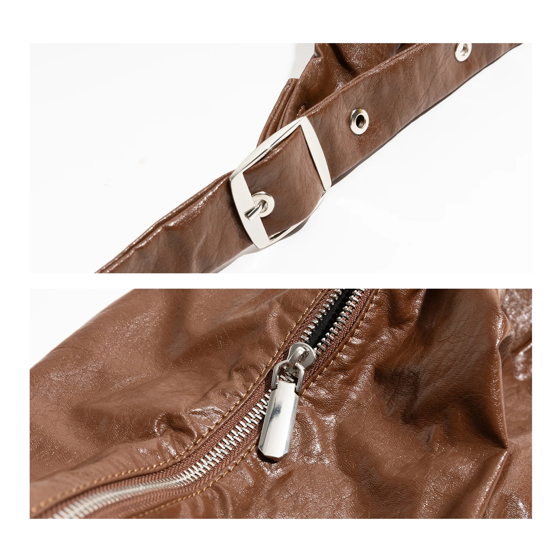 PU Leather Half Moon Hobo Fashion Shoulder Bag Adjustable Strap Phone Purse Simple Crossbody Large Bag - Vennus