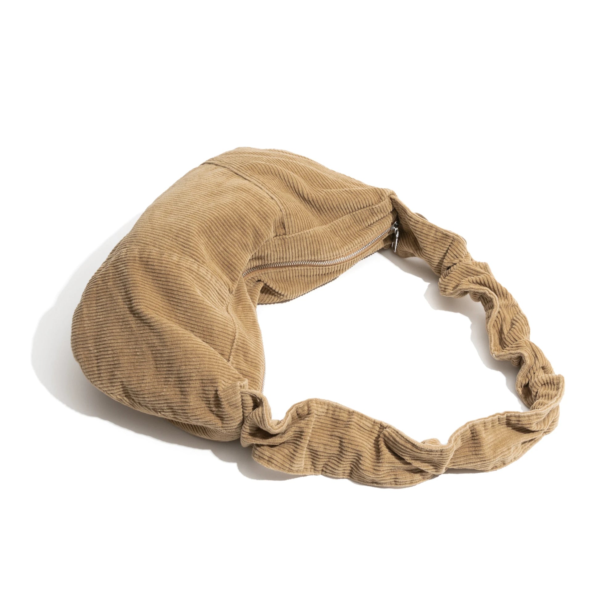 Soft Corduroy Hobo Stylish Lady Handbag Pleated Drawstring Strap Design Retro Shoulder Bag - Vennus