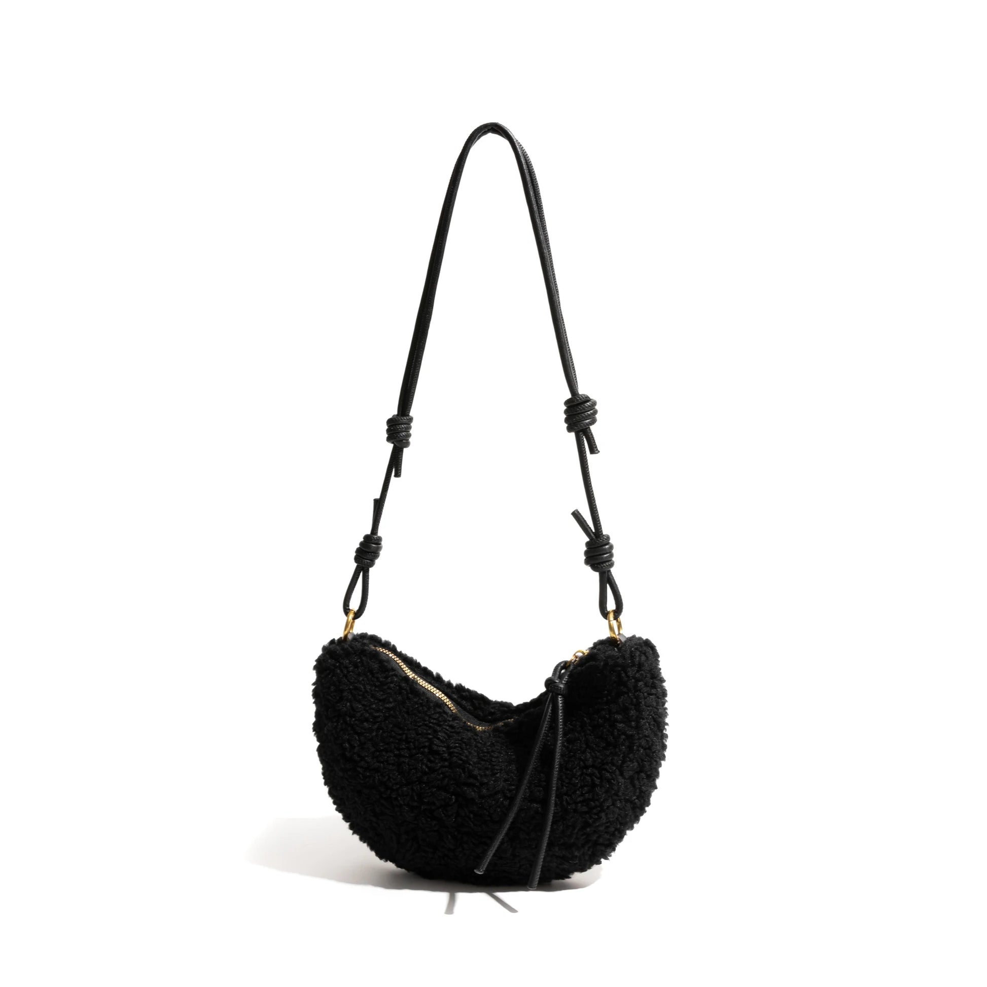 Lamb Fabric Half Moon Shoulder Phone Purse Knot Strap Stylish - Vennus