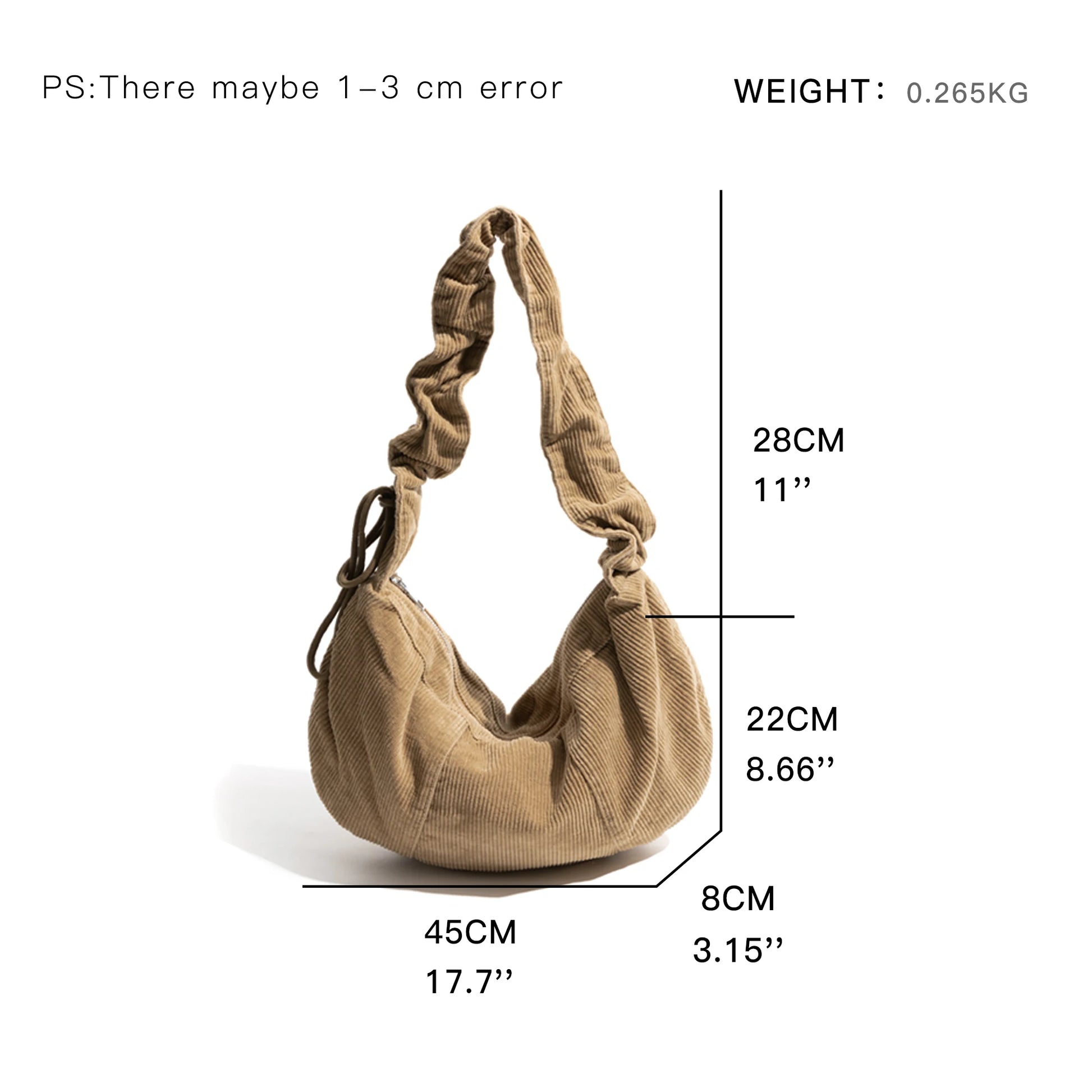 Soft Corduroy Hobo Stylish Lady Handbag Pleated Drawstring Strap Design Retro Shoulder Bag - Vennus