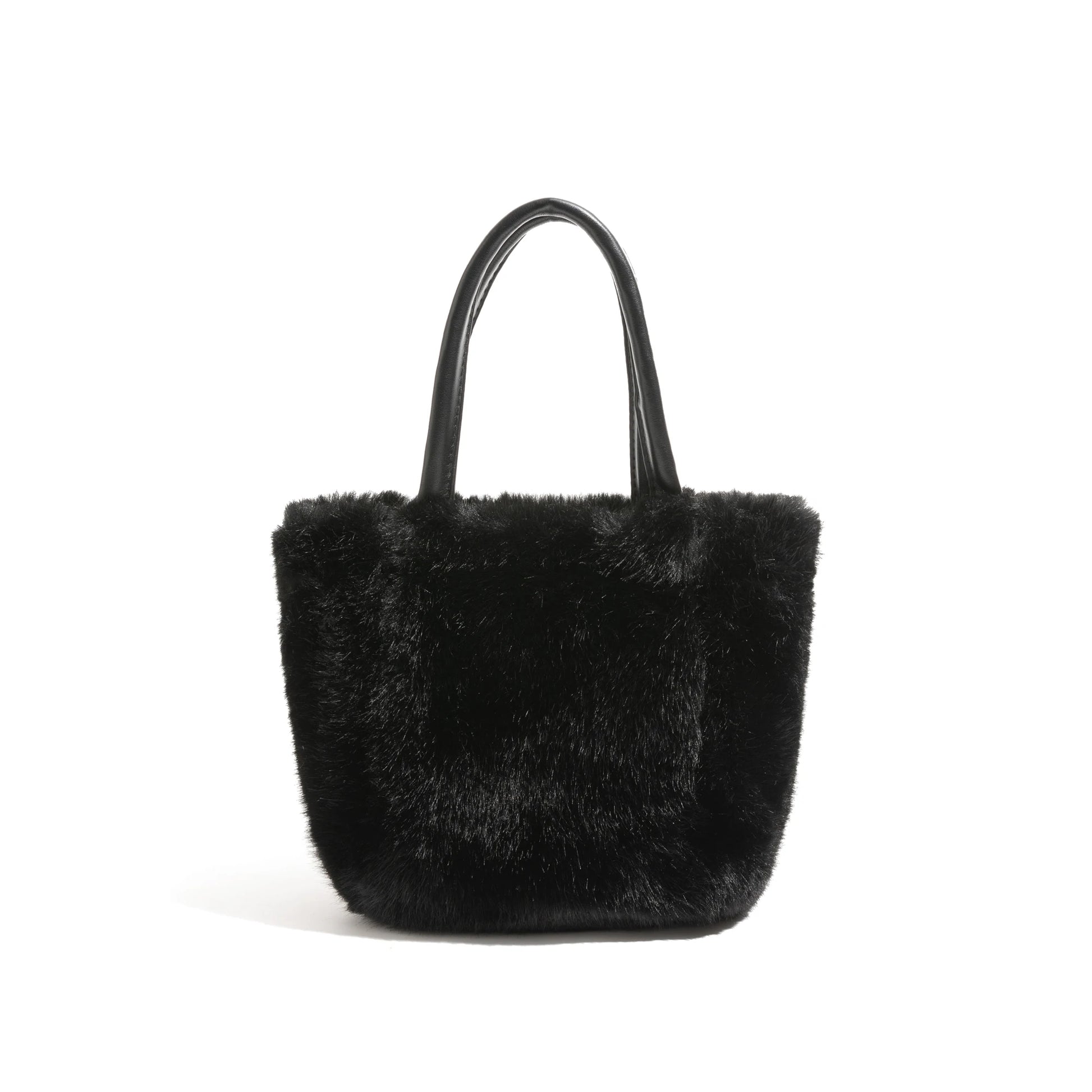 Plush Fluffy Tote Handbag Faux Purse Leather Handle Stylish Crossbody - Vennus