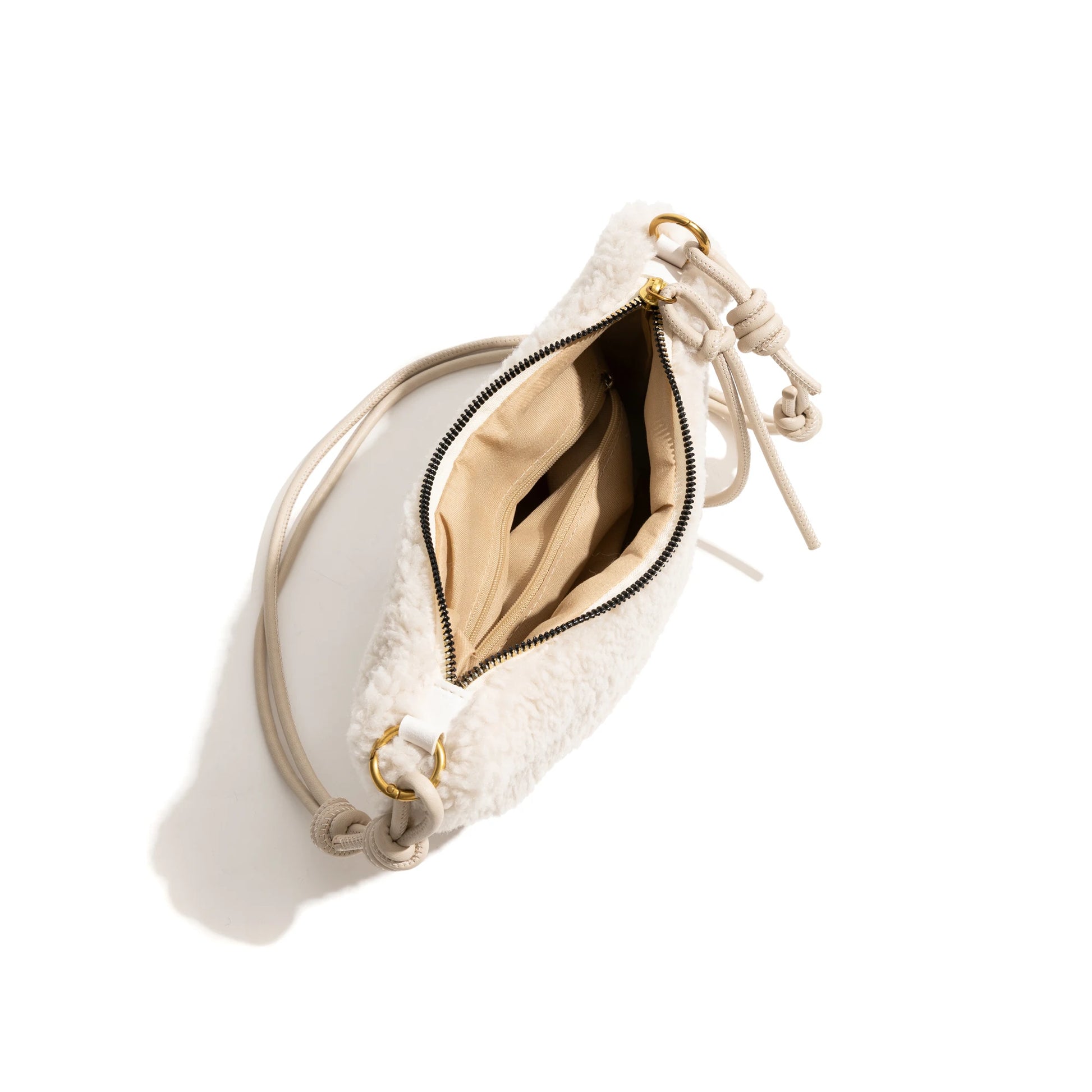 Lamb Fabric Half Moon Shoulder Phone Purse Knot Strap Stylish - Vennus