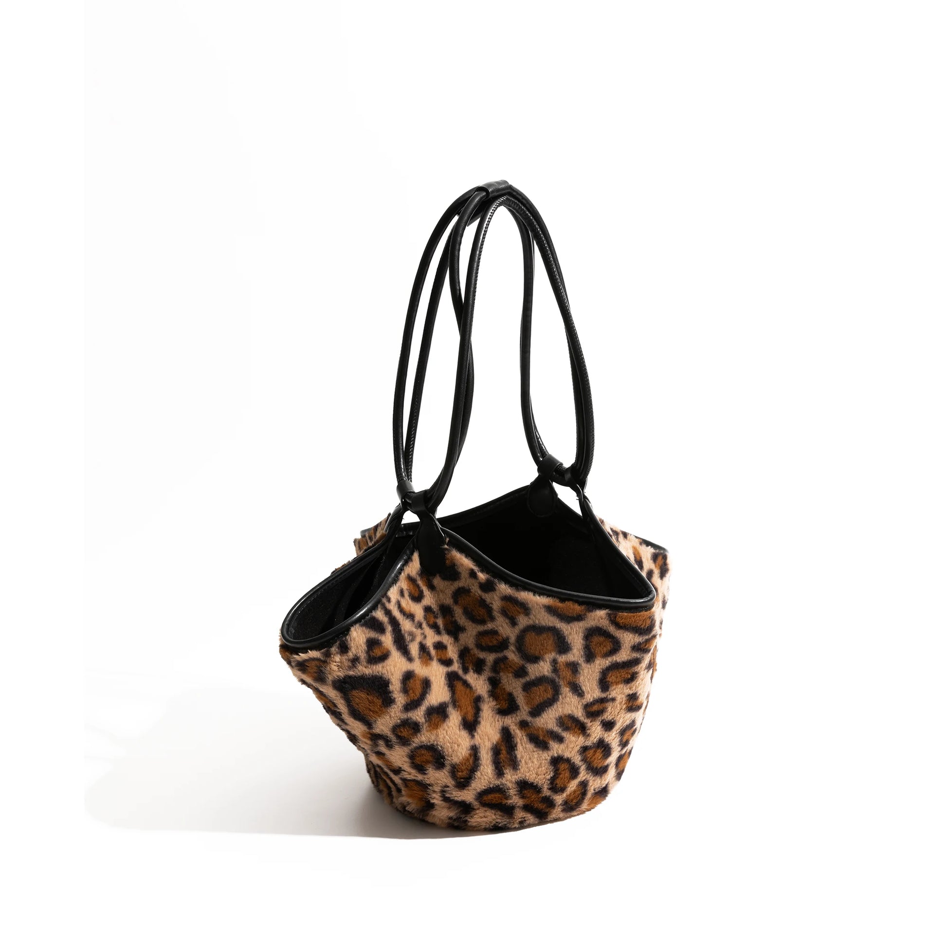 Winter Retro Leopard Pattern Bucket Handbag Set Luxury 2PCS Shoulder Bag with Large Capacity - Vennus