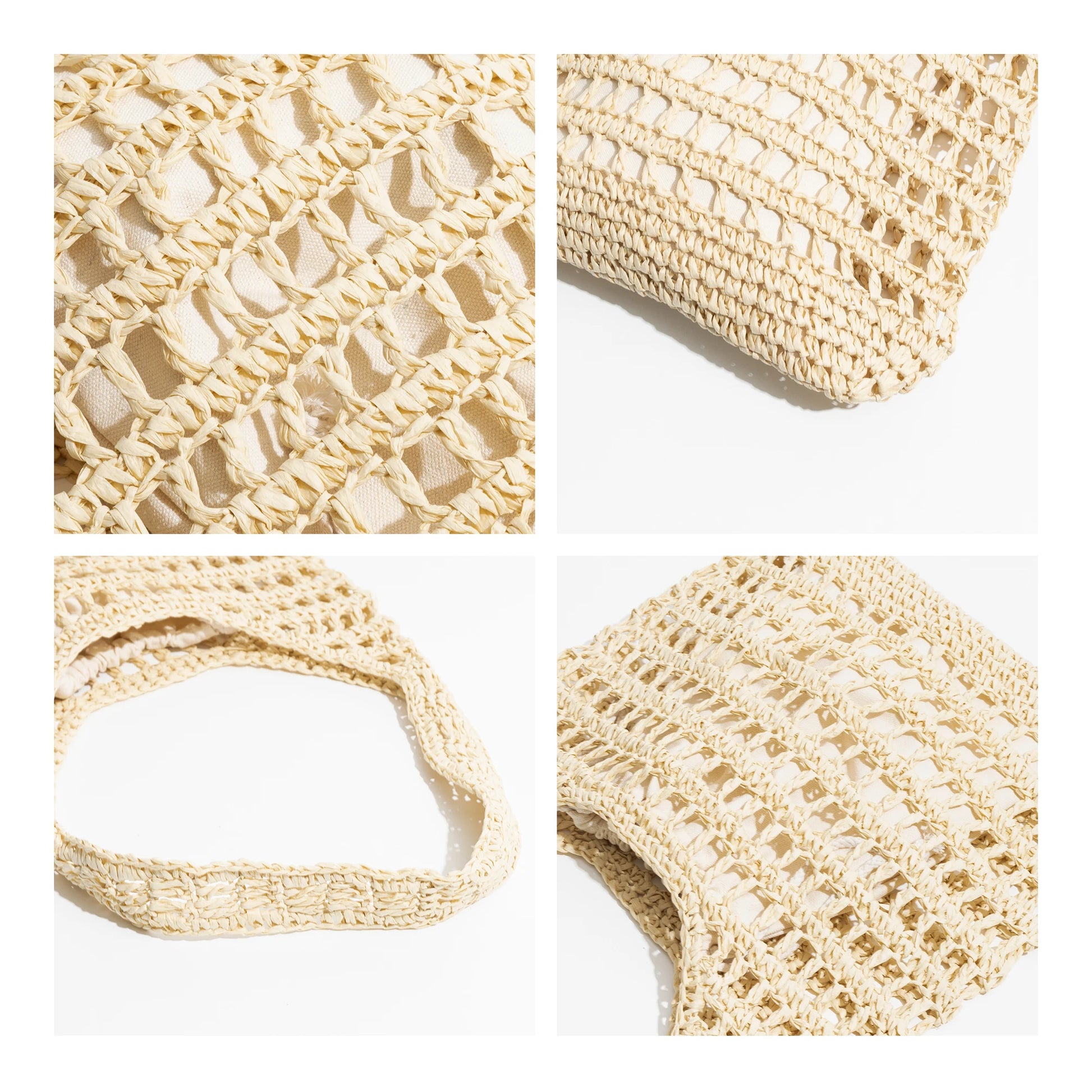 Plaited Woven Women's Aesthetic Beach Bag Hollow Design Unique Fishing Net Shoulder Purse Handwoven Summer Hobo Handbag - Vennus