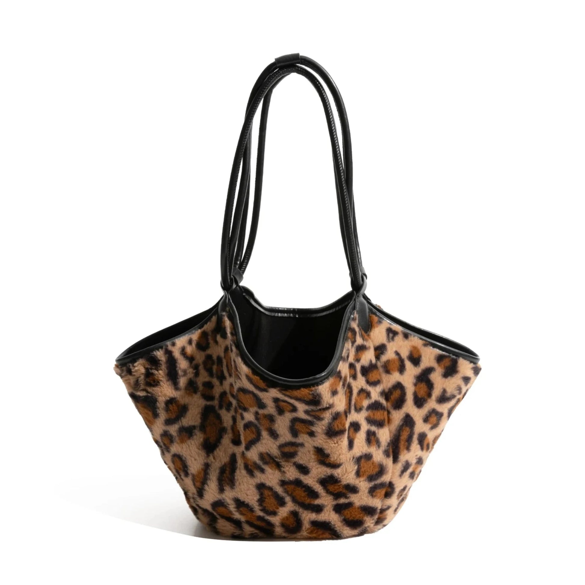 Winter Retro Leopard Pattern Bucket Handbag Set Luxury 2PCS Shoulder Bag with Large Capacity - Vennus