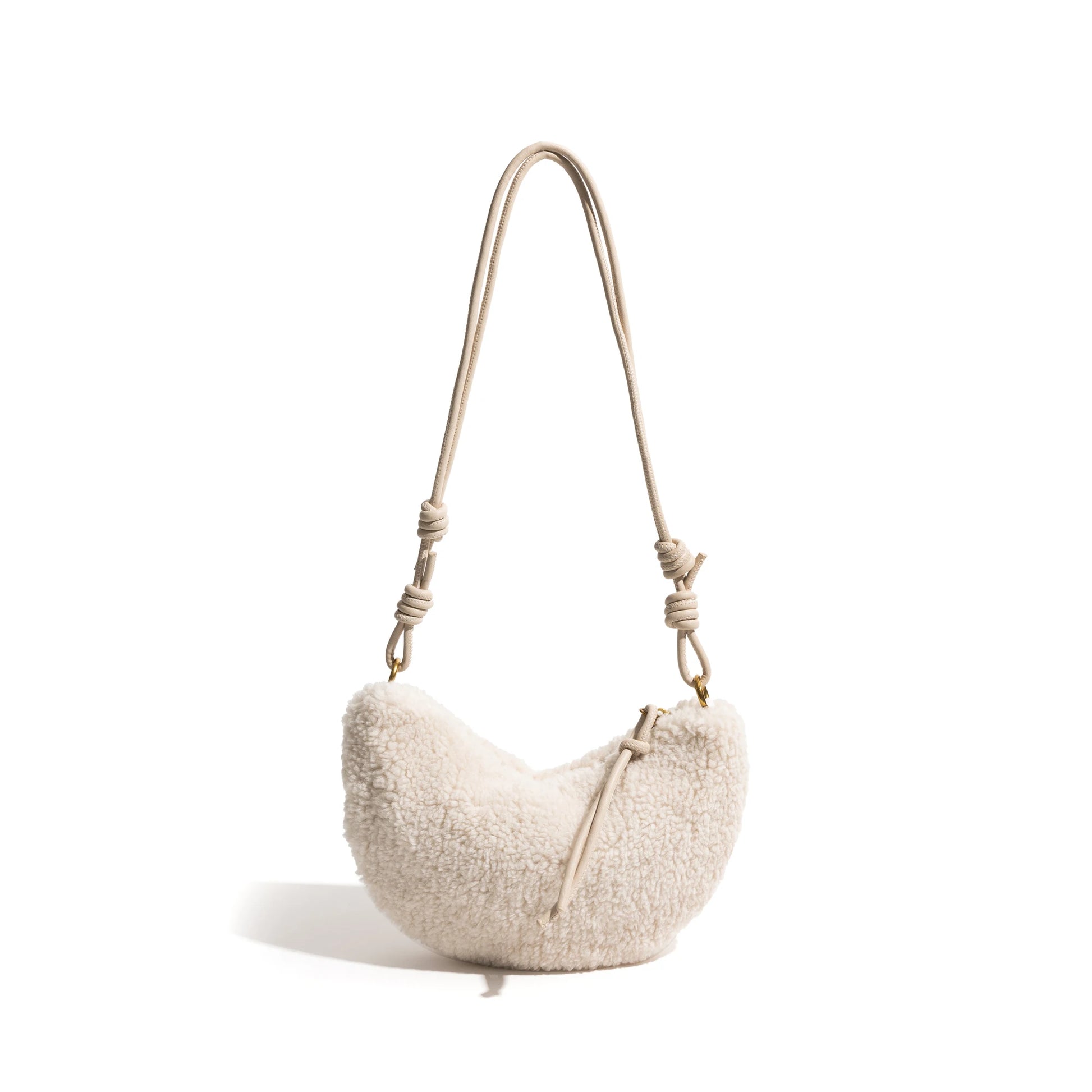 Lamb Fabric Half Moon Shoulder Phone Purse Knot Strap Stylish - Vennus