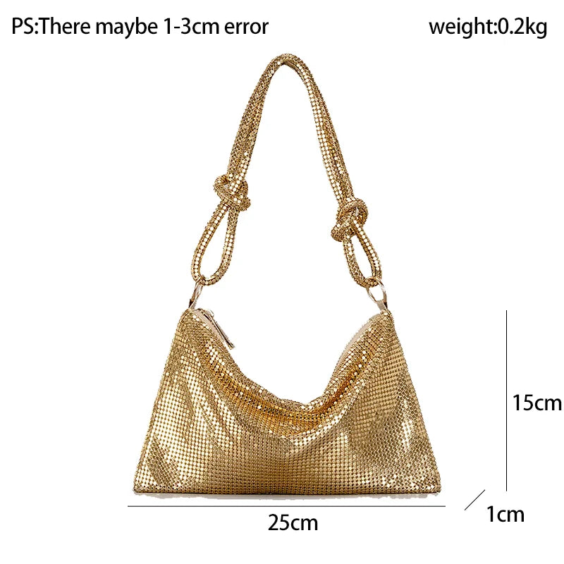 Glossy Metallic Glitter Handbag Luxury Design Delicate Clutch Phone Bag For Party Fashion Underarm Shoulder Purse - Vennus