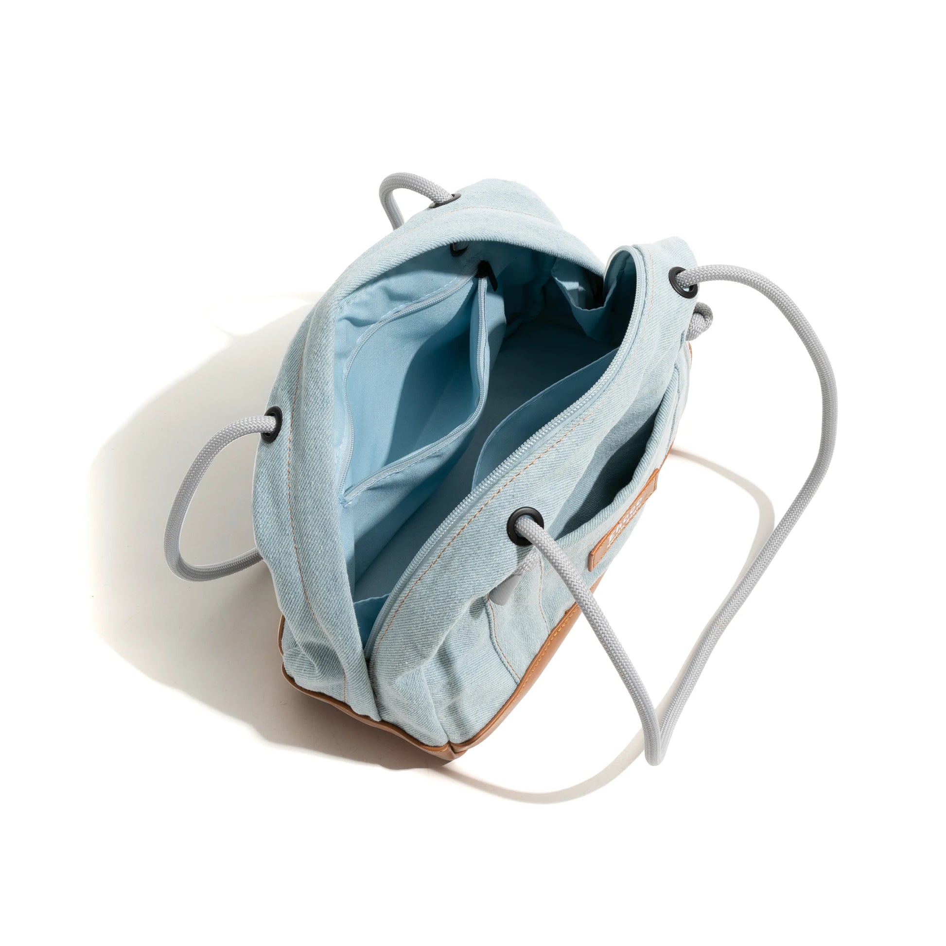 Vintage Fashion Denim Canvas Tote Handbag Drawstring Strap Design Simple Casual Shoulder Bag Boston Medium Purse - Vennus