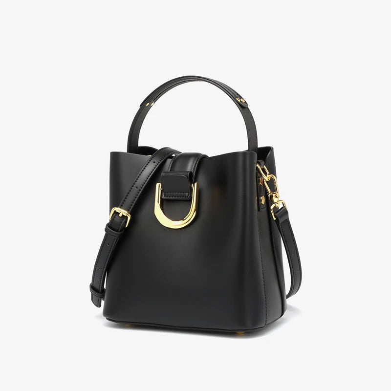 Cowhide Genuine Leather Bucket Shoulder Crossbody Bag - Vennus