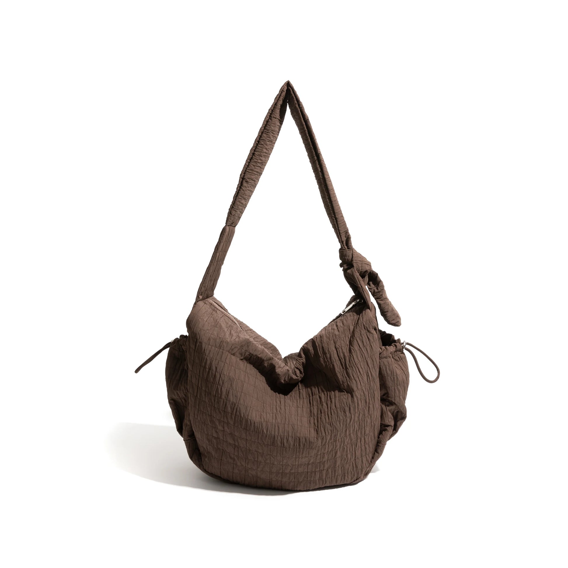 Nylon Pleated Knot Crossbody Phone Bag Lightweight Casual Satchel with Drawstring Pocket - Vennus