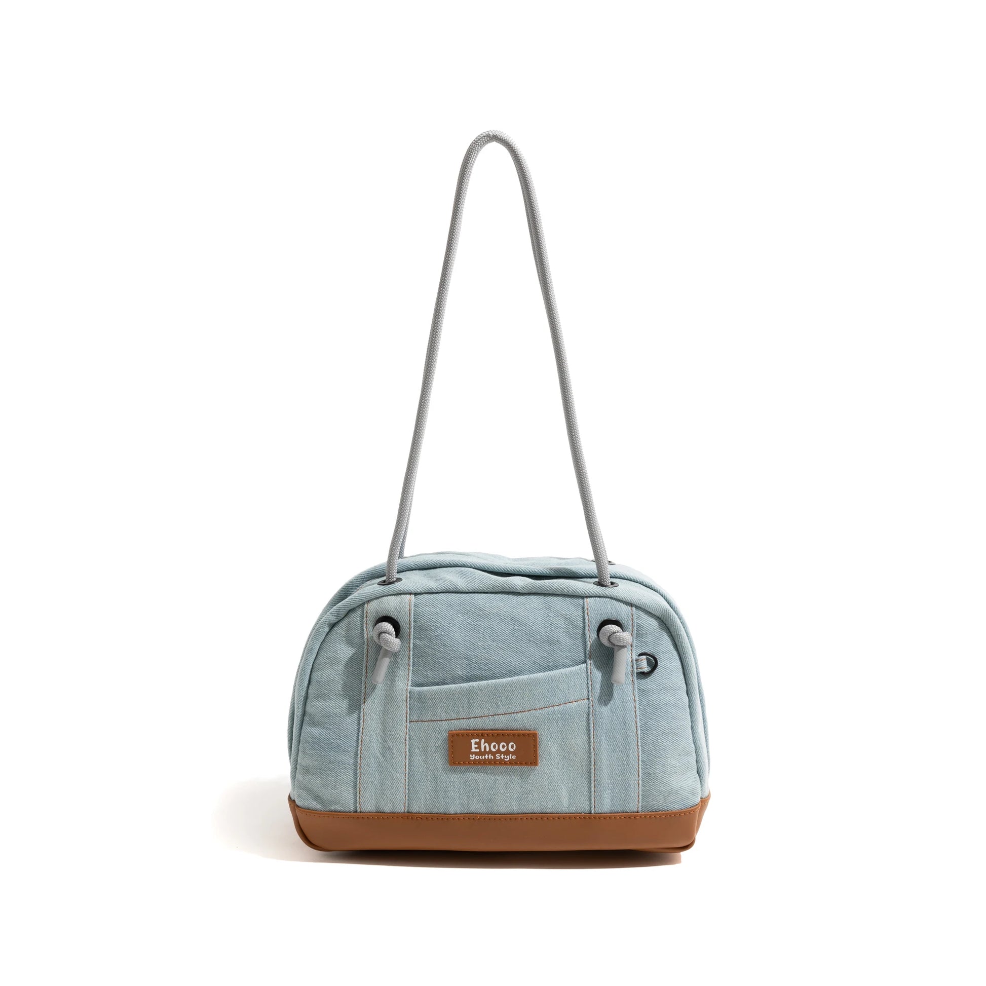 Vintage Fashion Denim Canvas Tote Handbag Drawstring Strap Design Simple Casual Shoulder Bag Boston Medium Purse - Vennus