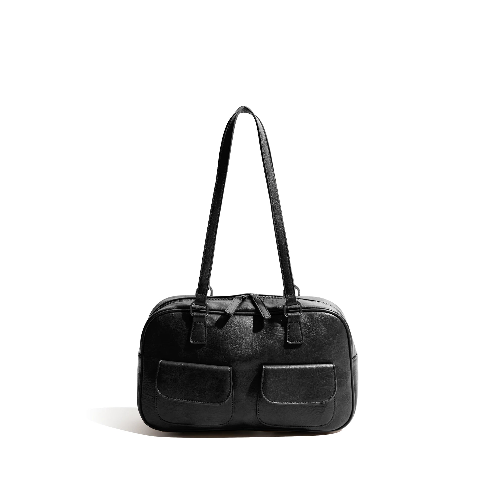 Vintage PU Leather Versatile Bowling Bag Multi-pocket Underarm Shoulder Boston Large Bag - Vennus