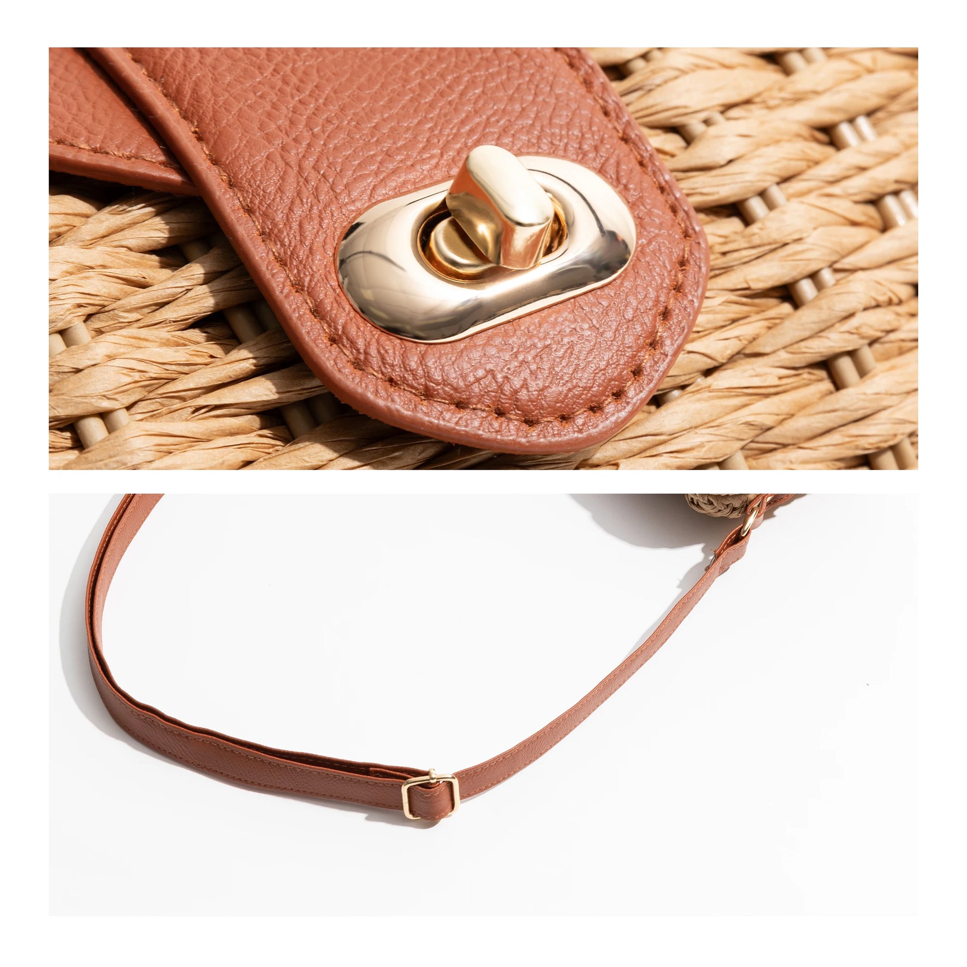 Straw Woven Crossbody Strap Wallet Retro Beach Shoulder Tote Bag - Vennus