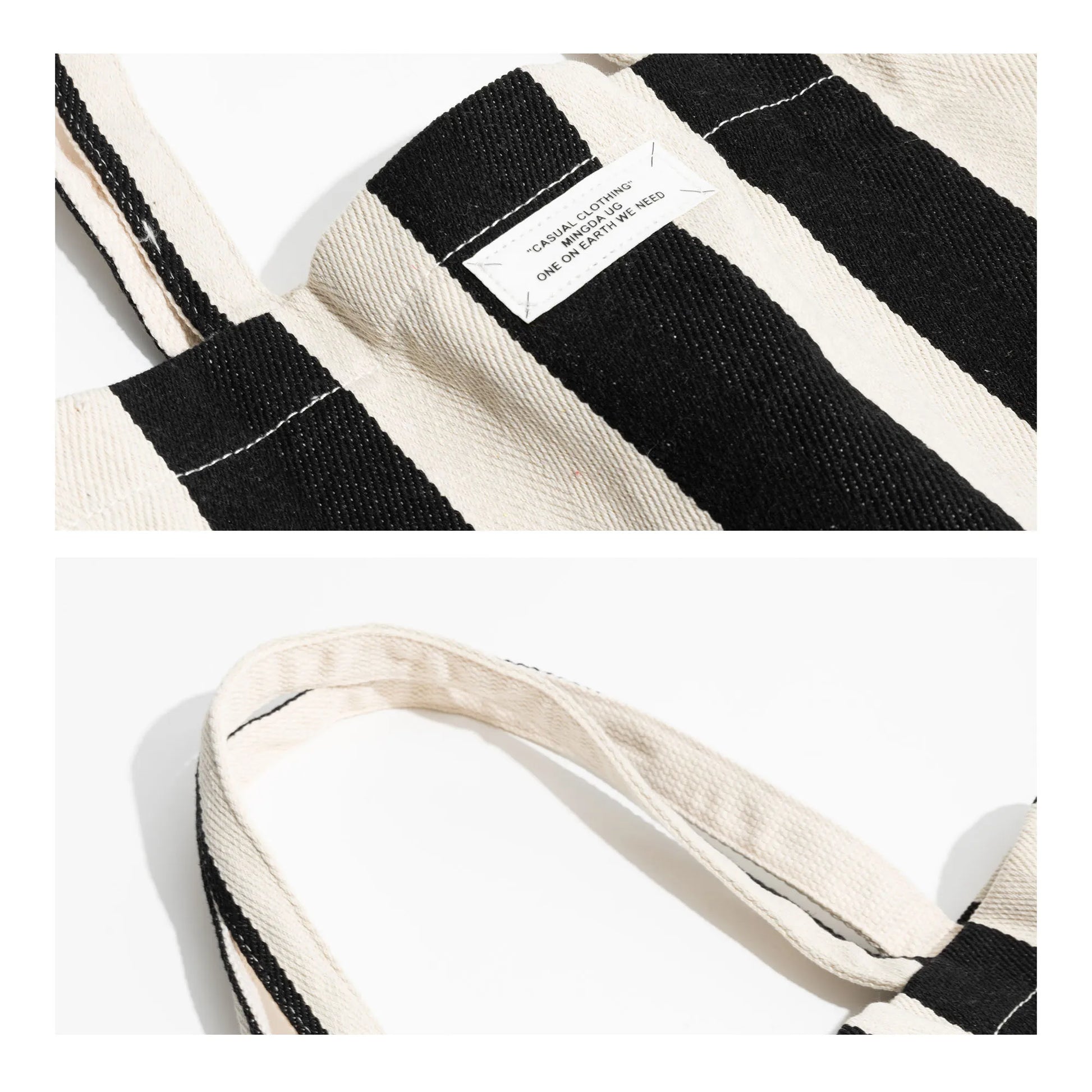 Canvas Tote Bag Lightweight Soft Casual Travel Shoulder Summer Striped Shopping Handbag - Vennus