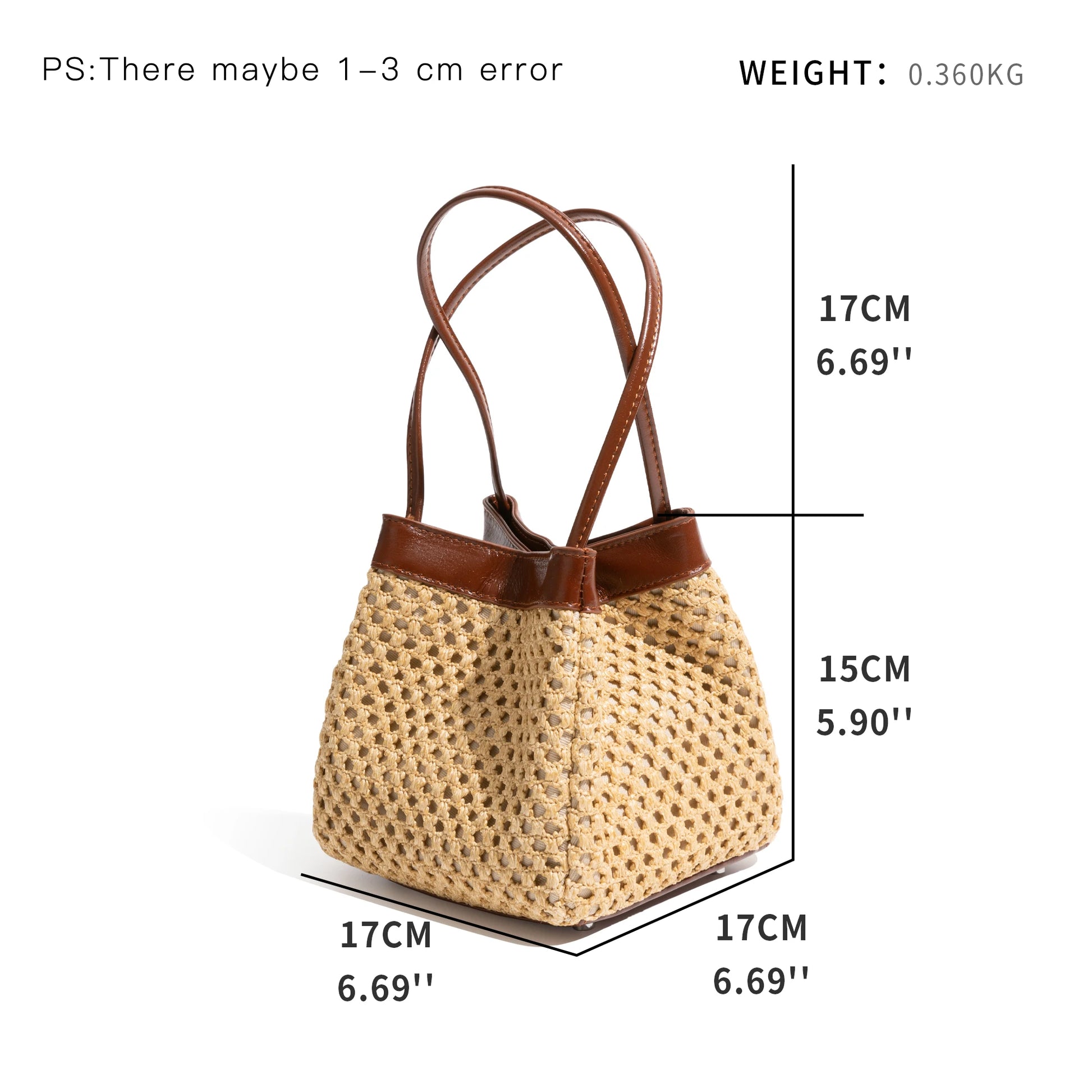 Straw Bucket Bag Handmade Beach Travel Handbag Shoulder Bag Crossbody Bohemia Medium Purse - Vennus