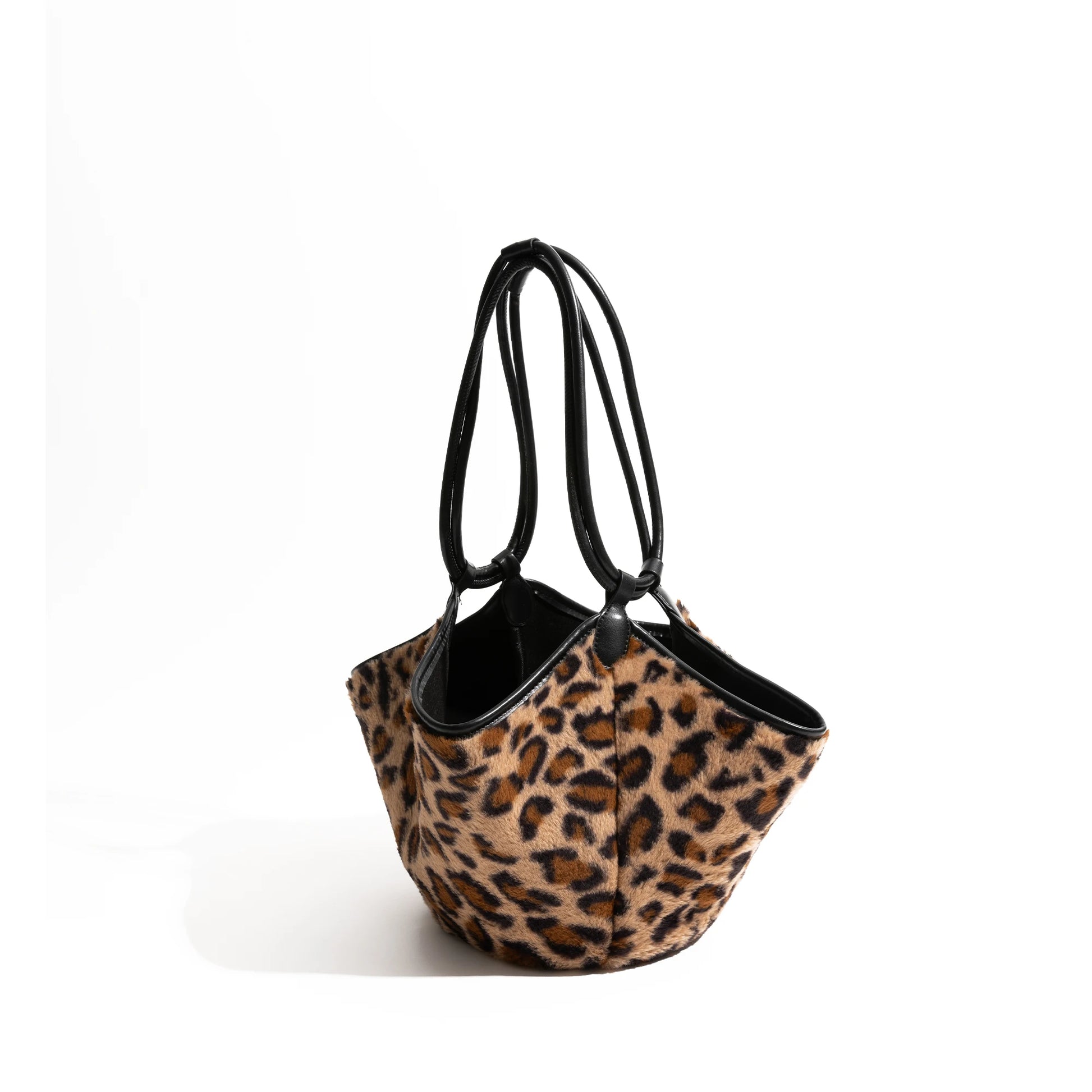 Winter Retro Leopard Pattern Bucket Handbag Set Luxury 2PCS Shoulder Bag with Large Capacity - Vennus