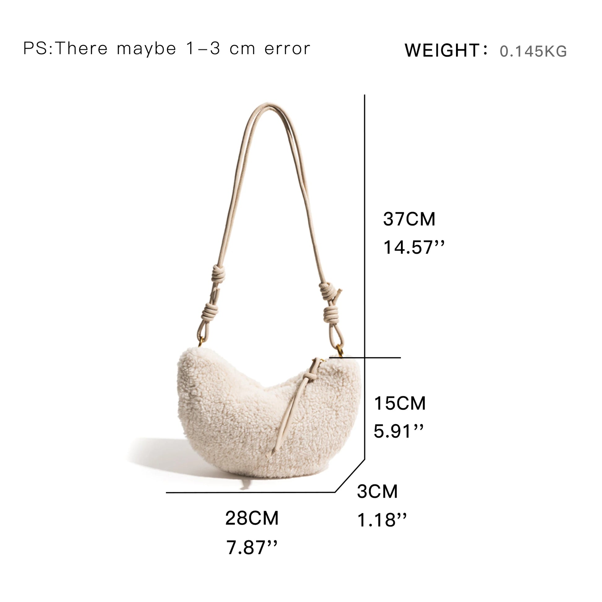 Lamb Fabric Half Moon Shoulder Phone Purse Knot Strap Stylish - Vennus