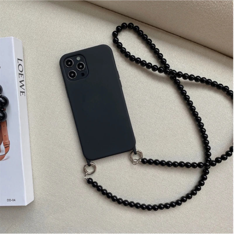 Black Phone Case + Black Spheres Chain & Crossbody Strap