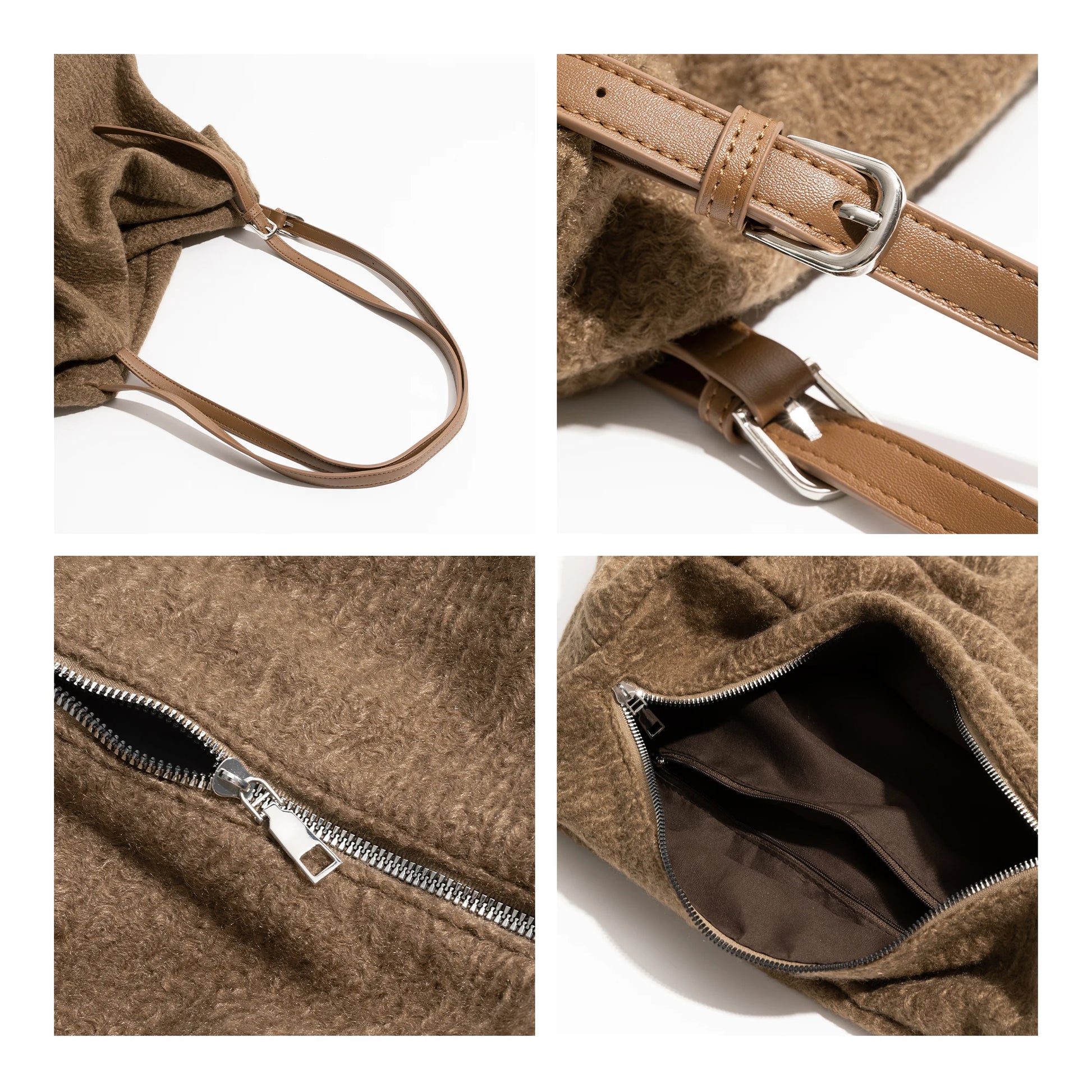 Vintage Felt Fabric Tote Handbag Fluffy Purse Commuter Shoulder Large Bag - Vennus