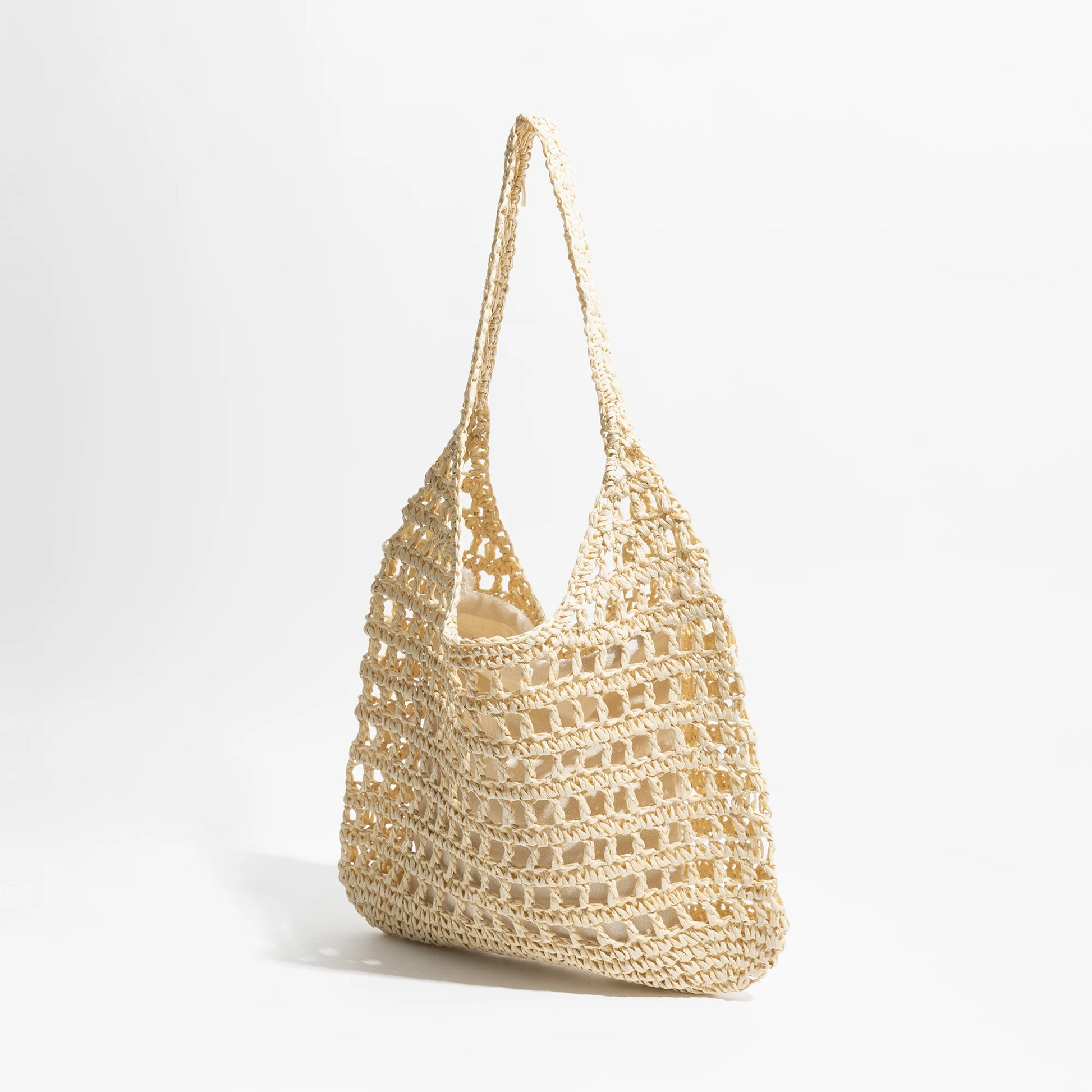 Plaited Woven Women's Aesthetic Beach Bag Hollow Design Unique Fishing Net Shoulder Purse Handwoven Summer Hobo Handbag - Vennus