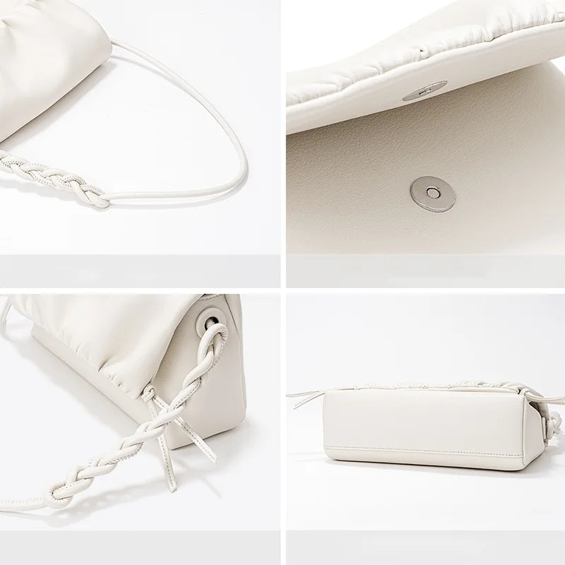 Pleated Fashion Tote Genuine Leather Luxury Design Crossbody Purser Shoudler Bag - Vennus