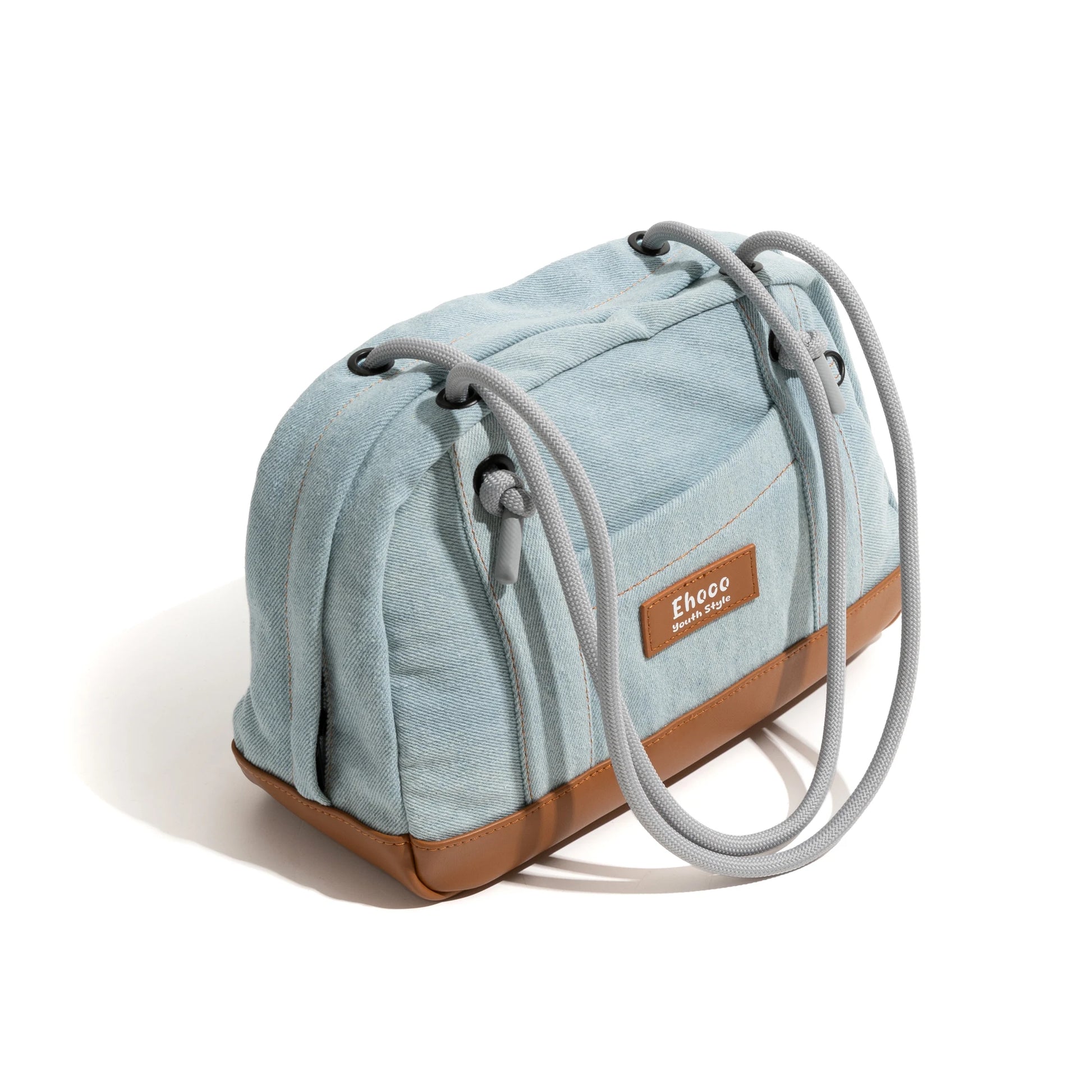 Vintage Fashion Denim Canvas Tote Handbag Drawstring Strap Design Simple Casual Shoulder Bag Boston Medium Purse - Vennus