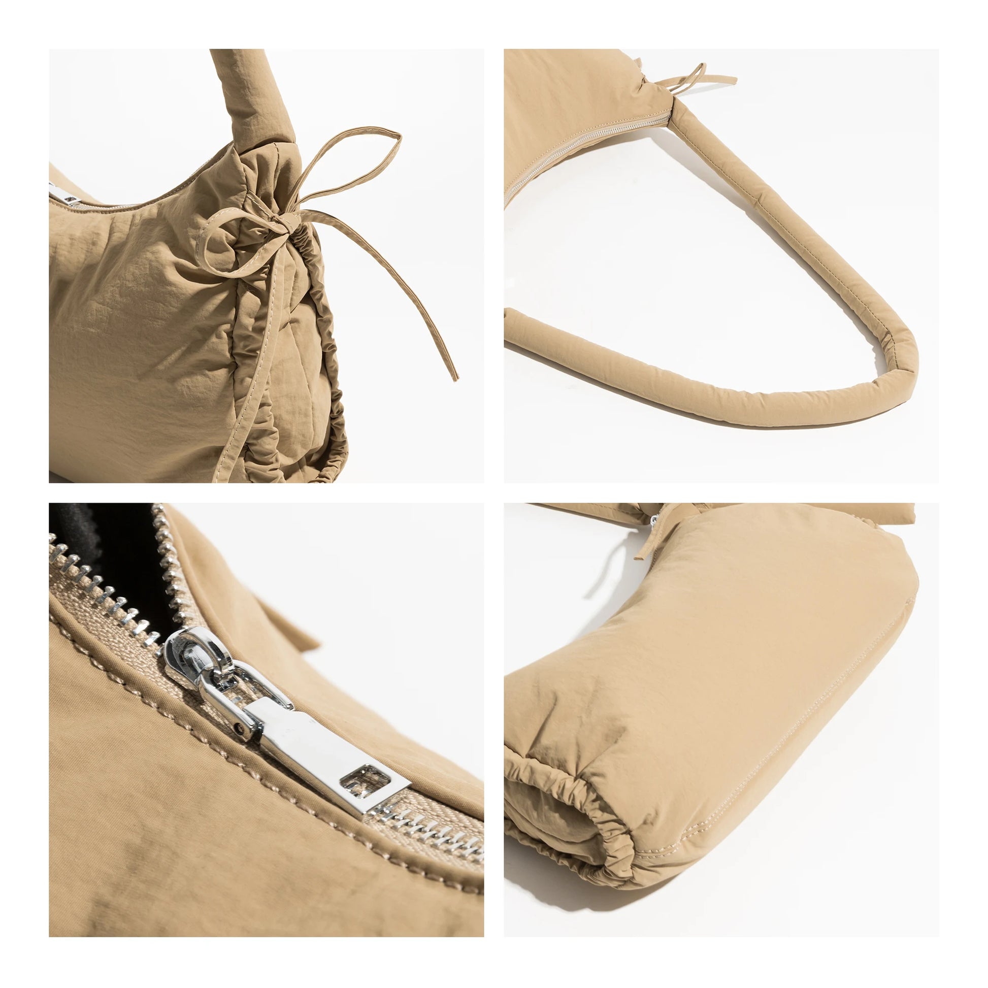 Tassel Puffer Messenger Solid Knoted Handle Cotton Sling Crossbody Purse Simple Elegant Girl's Hobo Pack - Vennus